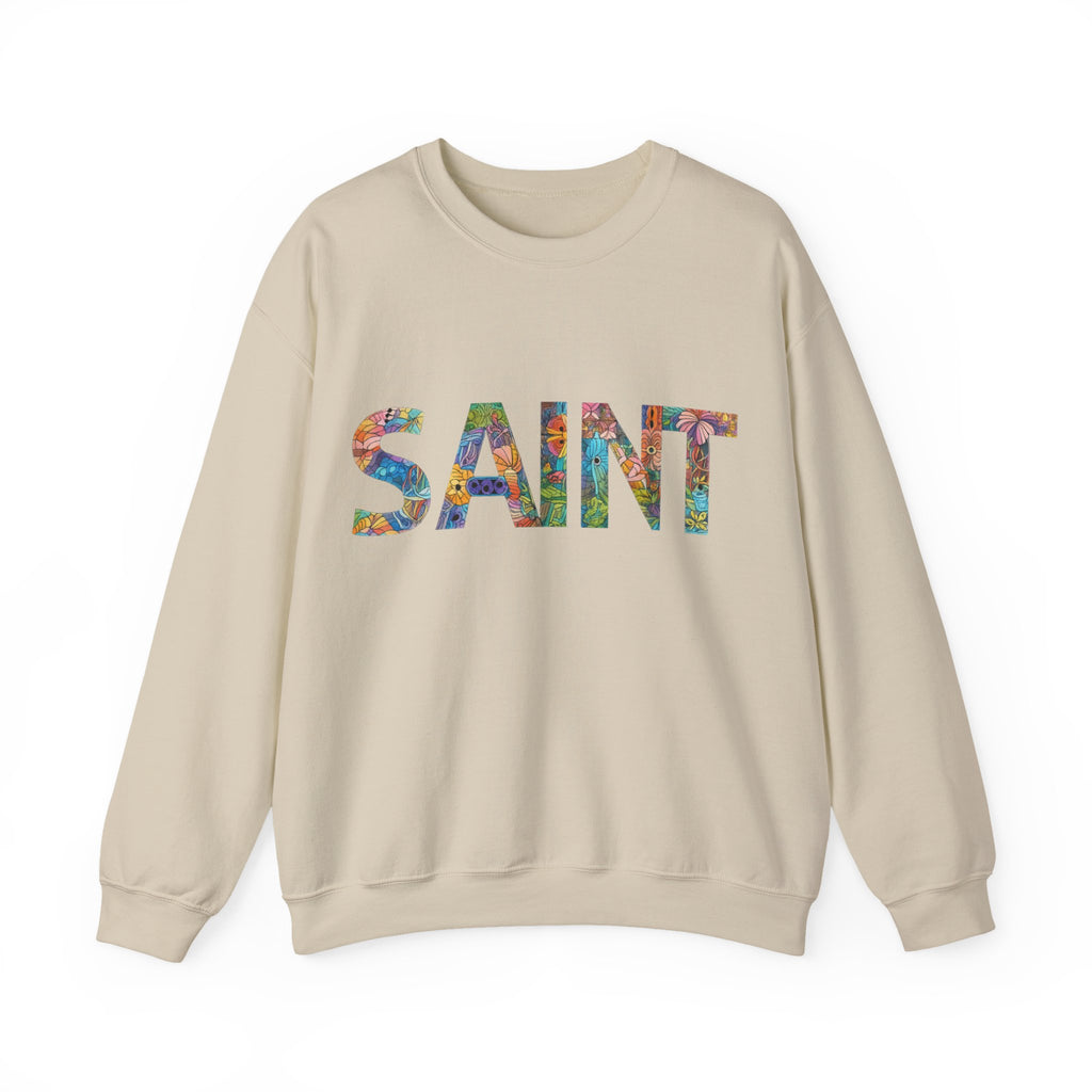 Womens Crewneck Sweatshirt  'SAINT' Colorful Floral Lettering