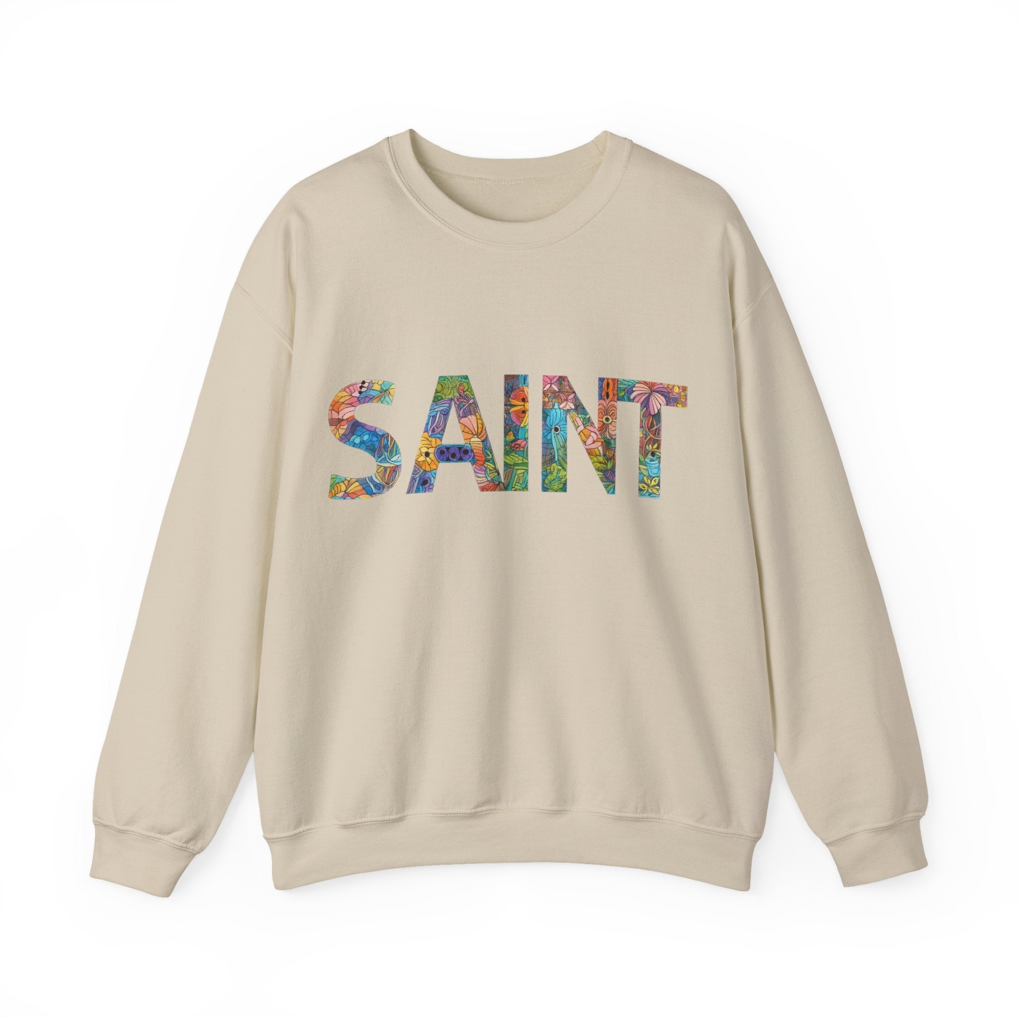 Womens Crewneck Sweatshirt  'SAINT' Colorful Floral Lettering