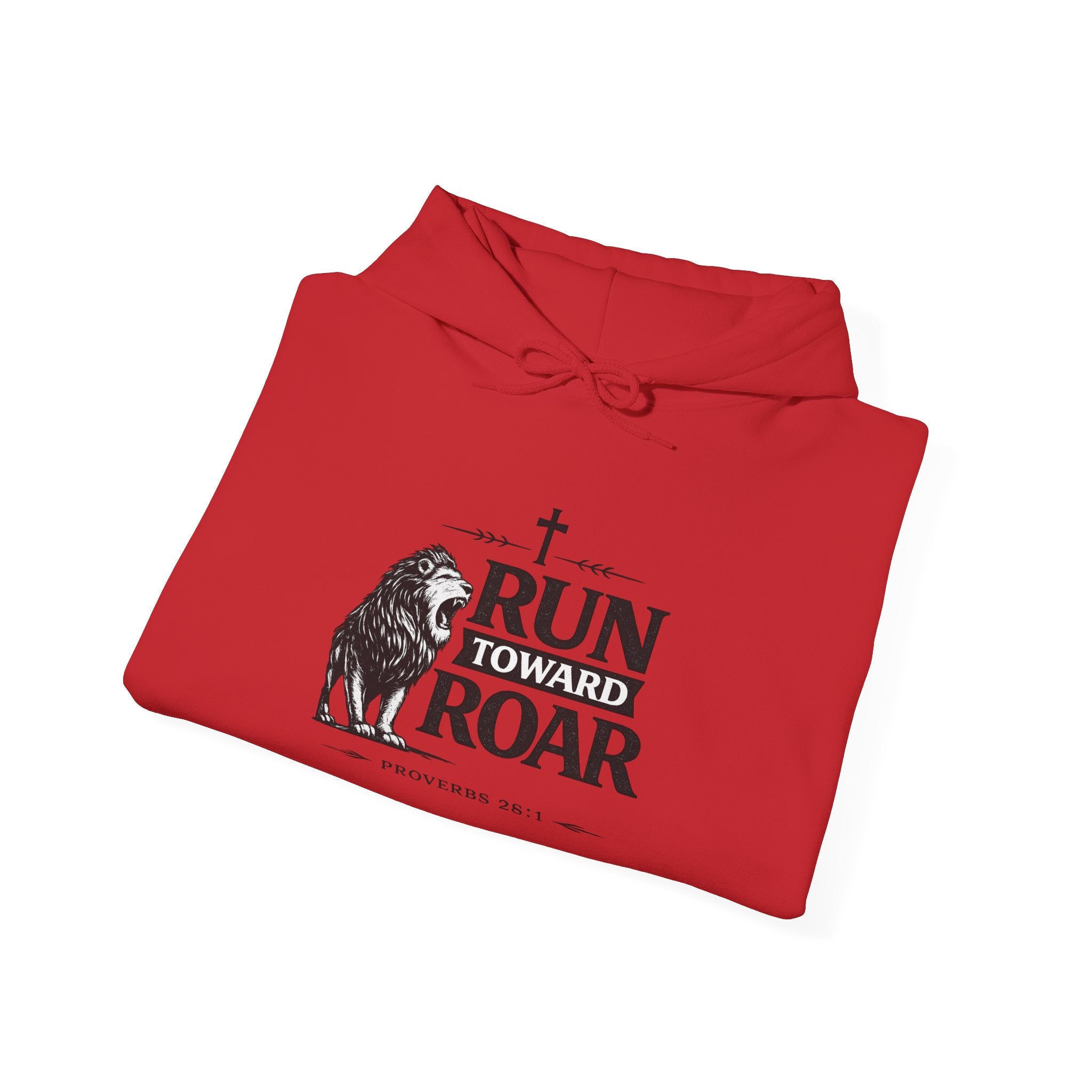 Mens Run Toward the Roar Hoodie — Christian Lion Faith Sweatshirt