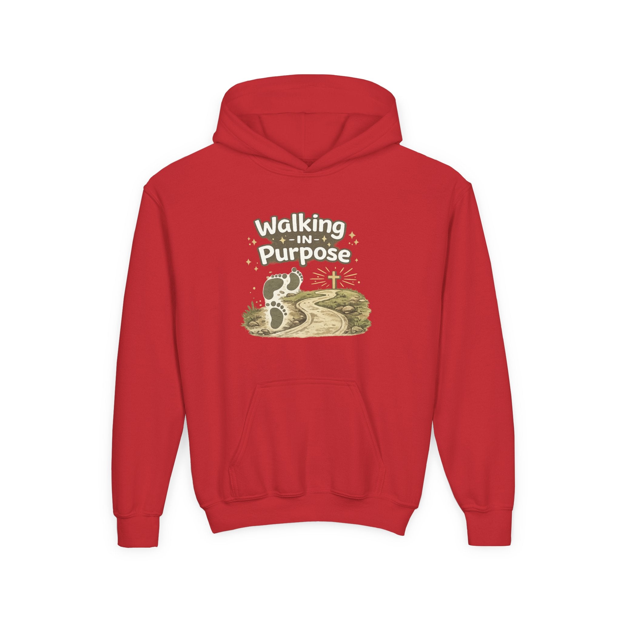 Youth Hoodie — "Walking in Purpose" Inspirational Christian Graphic