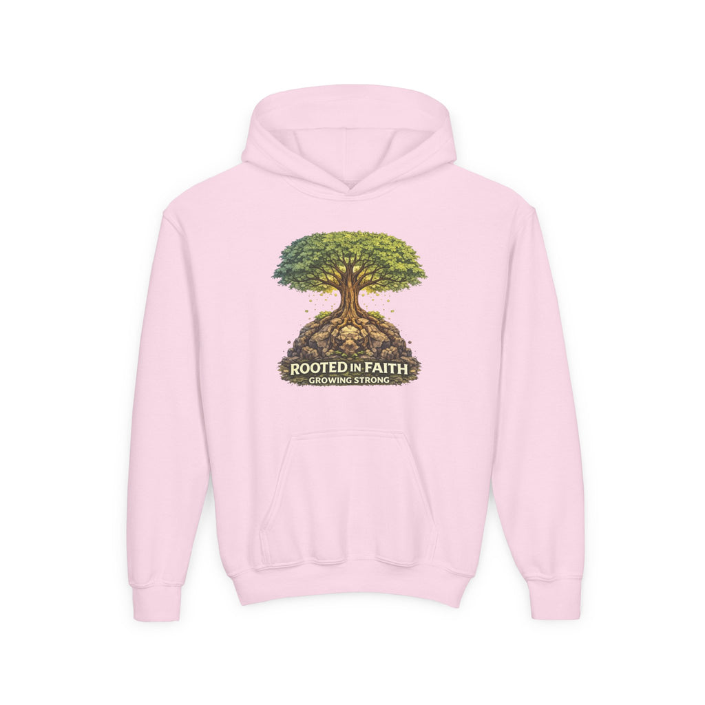 Rooted in Faith Youth Hoodie — Tree of Life Christian Sweatshirt