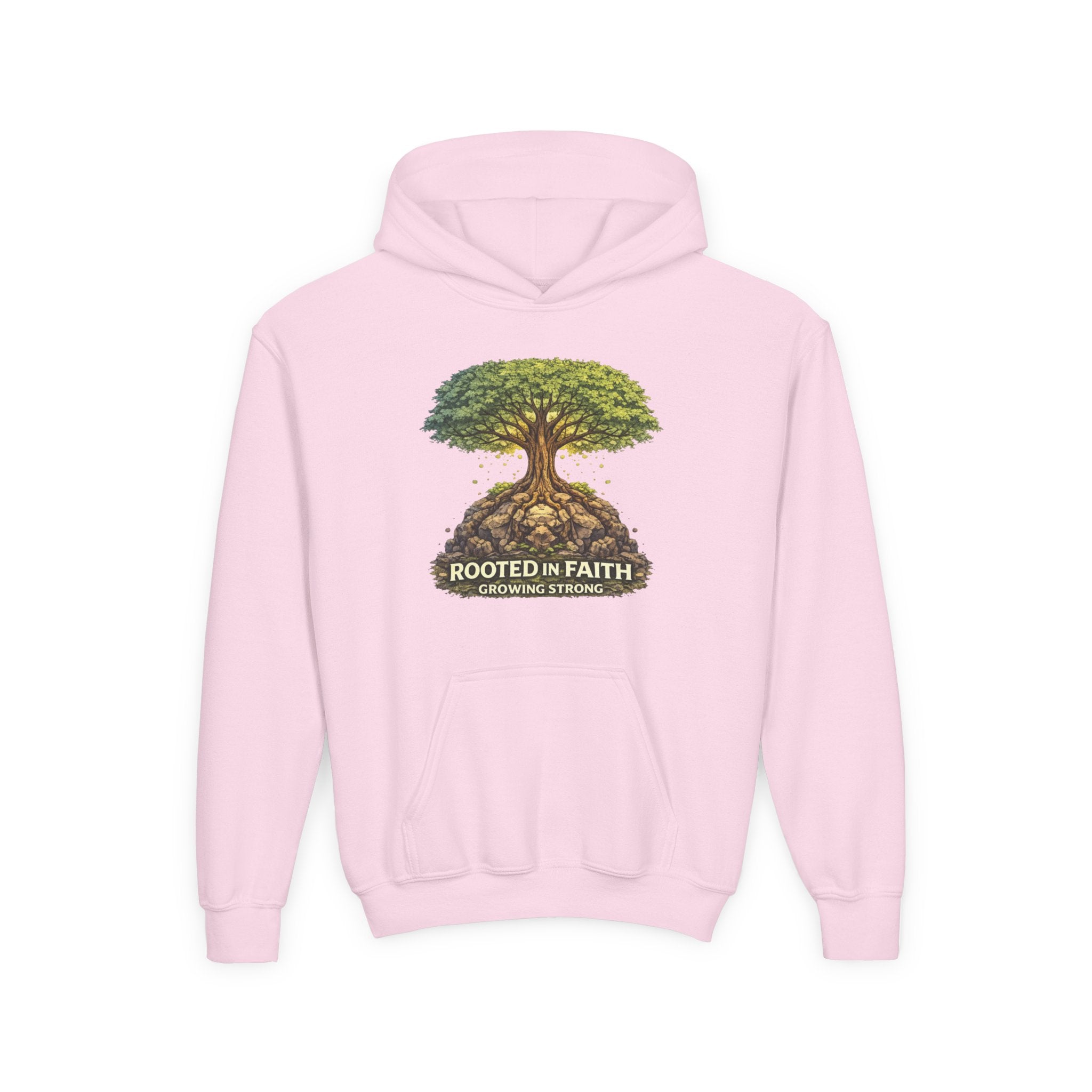 Rooted in Faith Youth Hoodie — Tree of Life Christian Sweatshirt