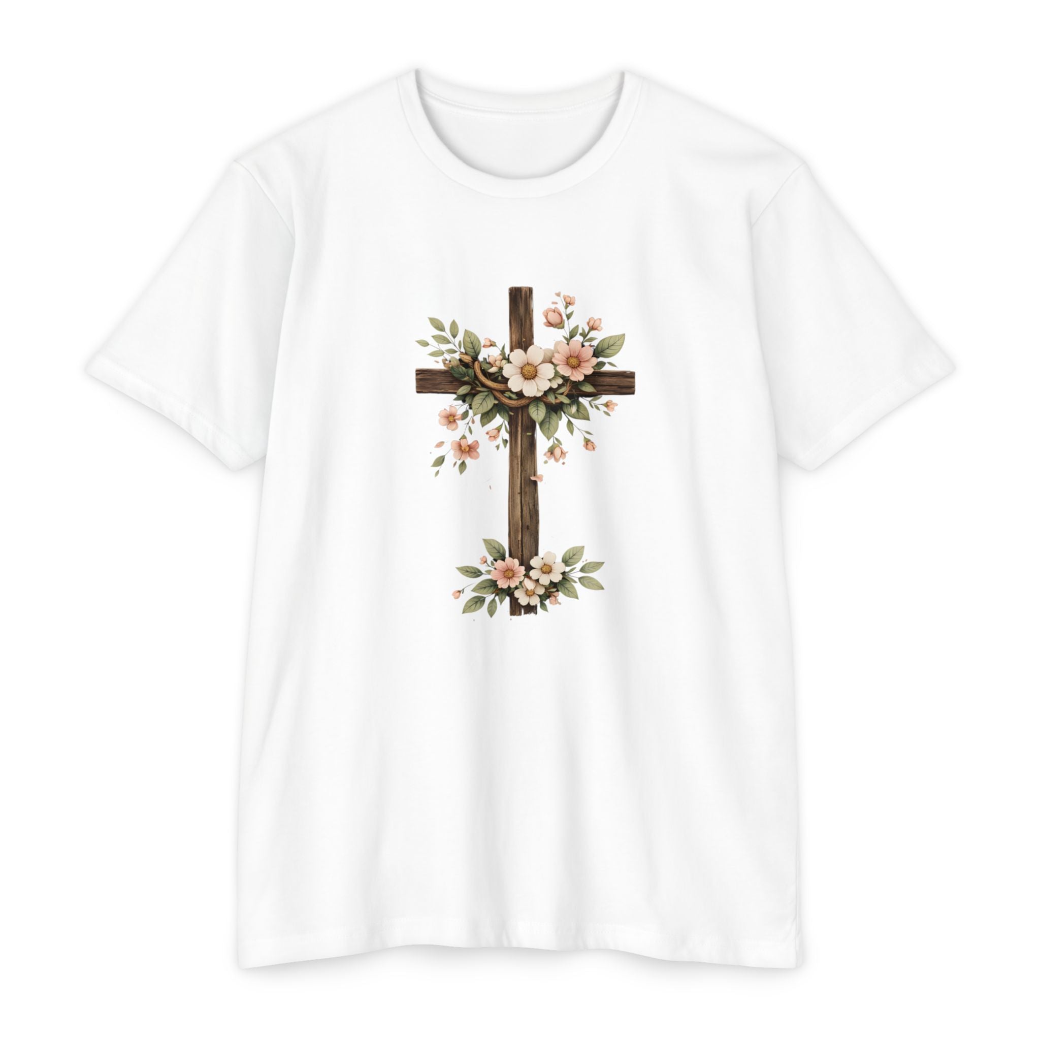 Womens Floral Cross T-Shirt — Rustic Christian Tee for Easter & Church