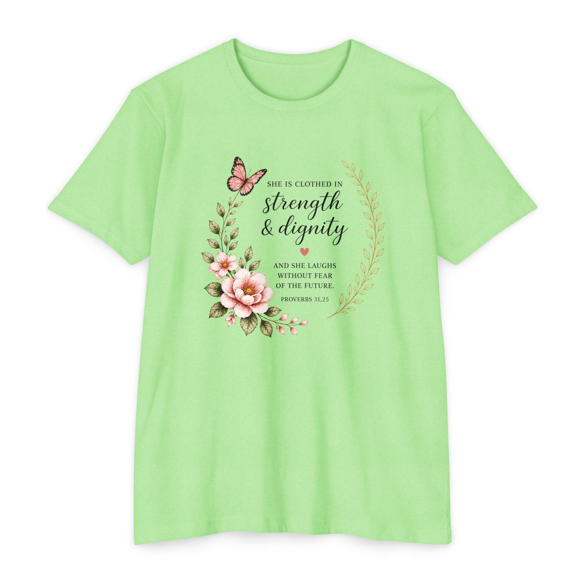Womens Strength and Dignity Scripture Shirt | Floral Bible Verse Tee
