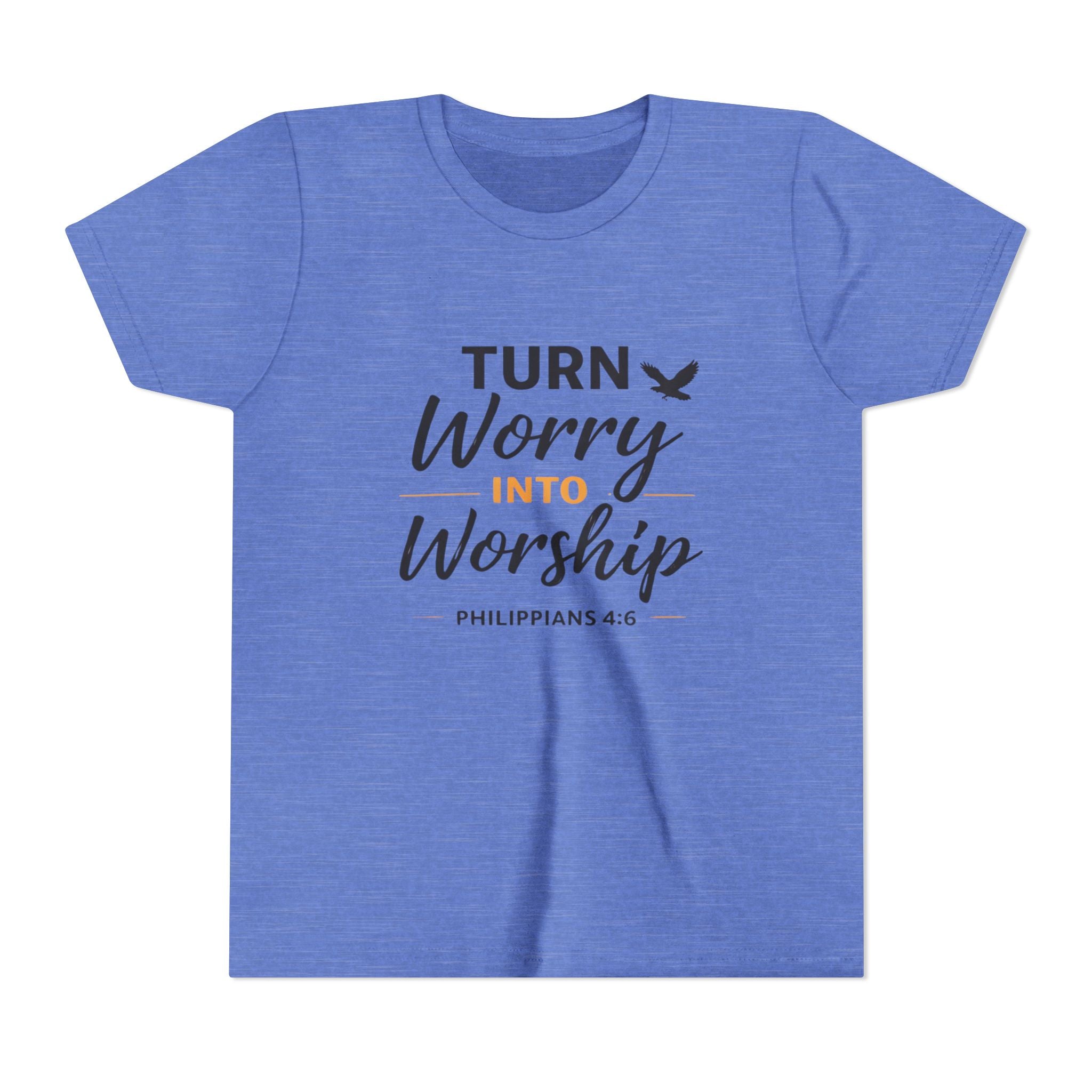 Boys Youth Tee - "Turn Worry Into Worship" Philippians 4:6 Christian Kids Shirt