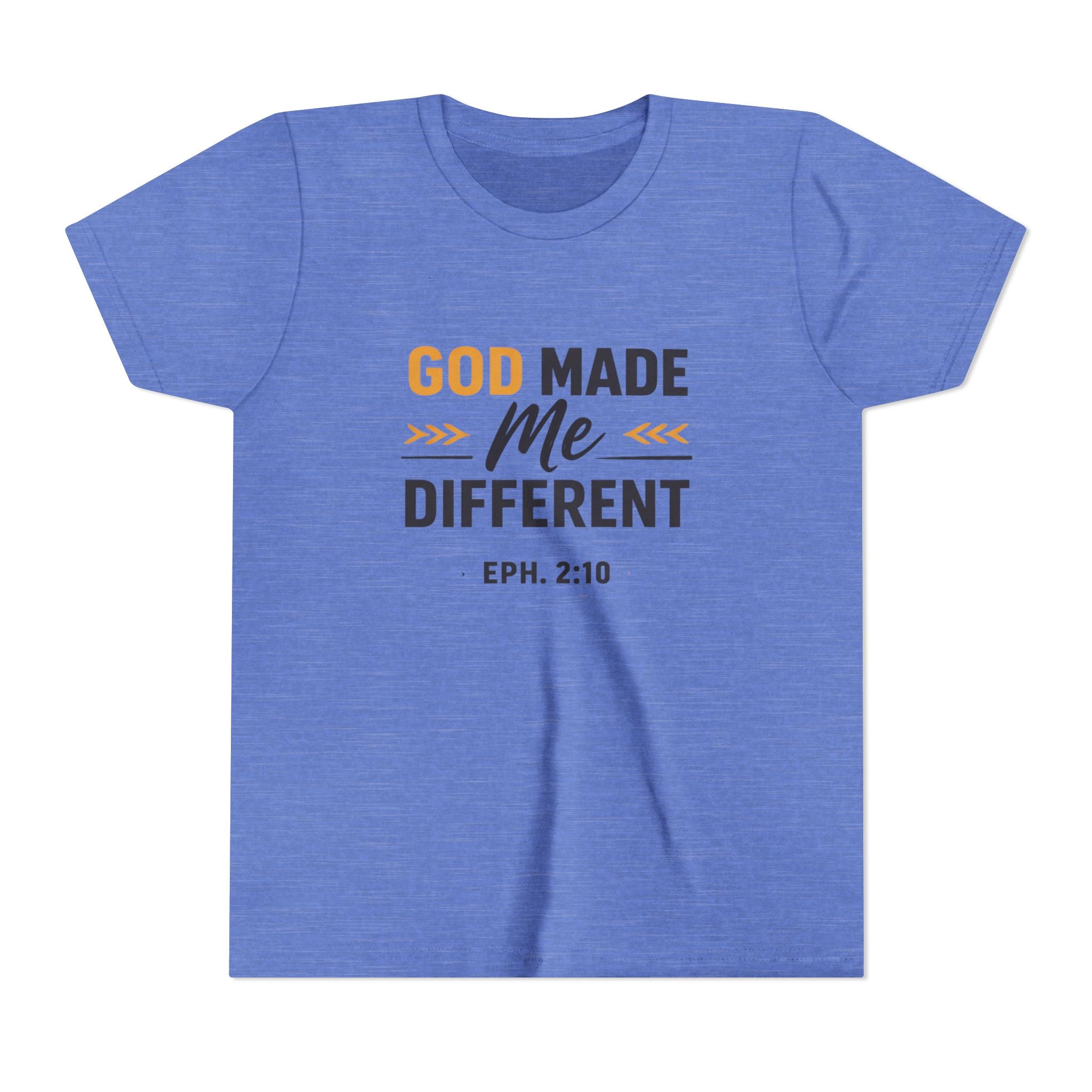 Girls Youth Tee – "God Made Me Different" Christian Kids T‑Shirt (Eph. 2:10)