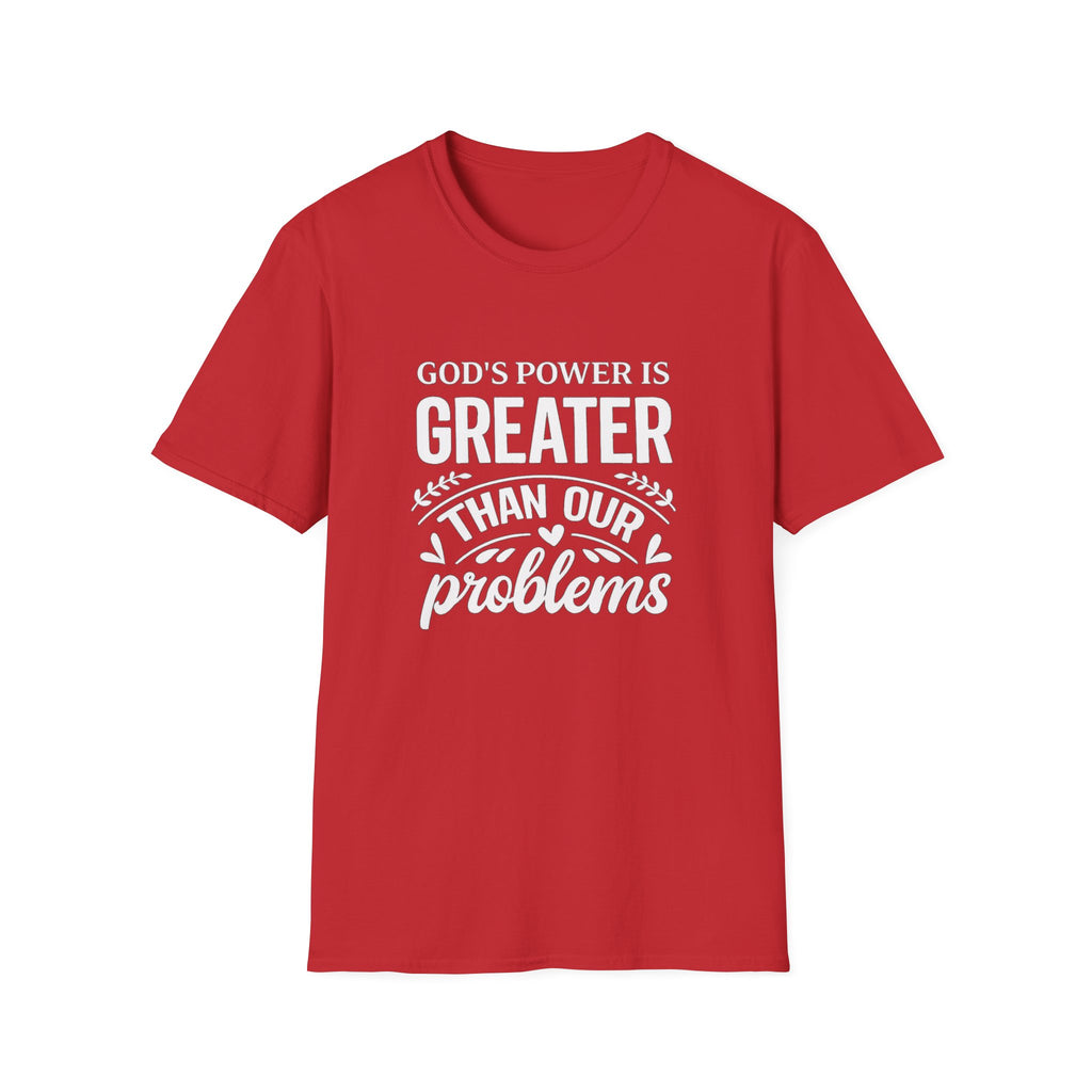 Womens Christian Faith T-Shirt — "God's Power Is Greater Than Our Problems" Inspirational Tee