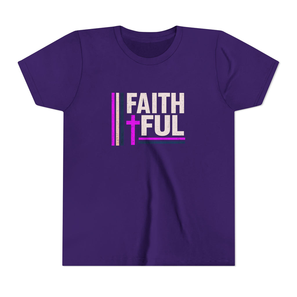 Girls Faithful Youth Tee — Kids Christian Cross T-Shirt (Pink & Black)
