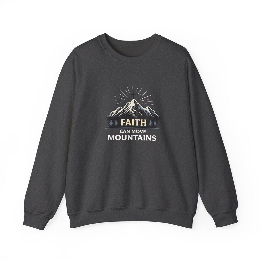 Womens Faith Can Move Mountains Crewneck Sweatshirt – Christian Inspirational Pullover