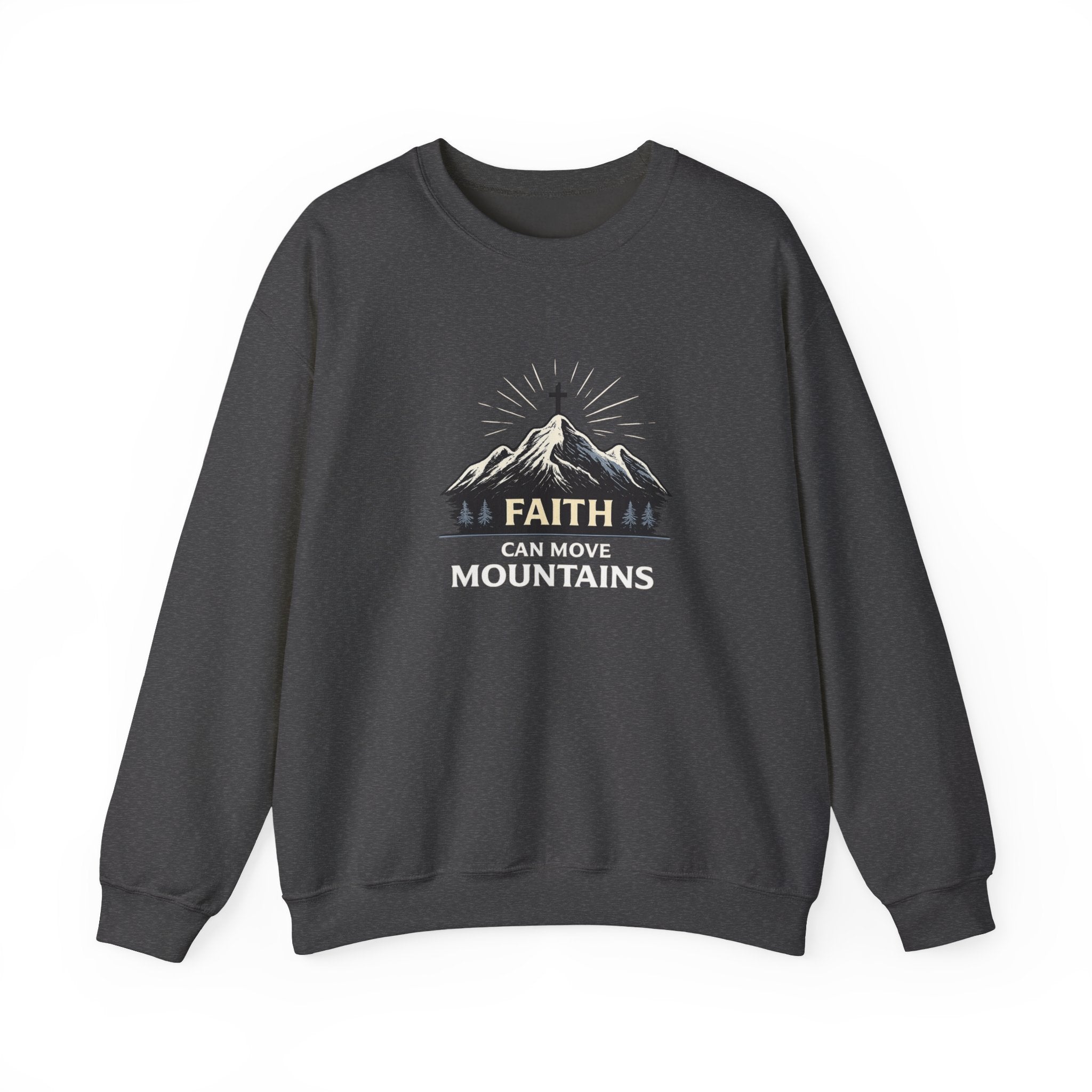 Womens Faith Can Move Mountains Crewneck Sweatshirt – Christian Inspirational Pullover