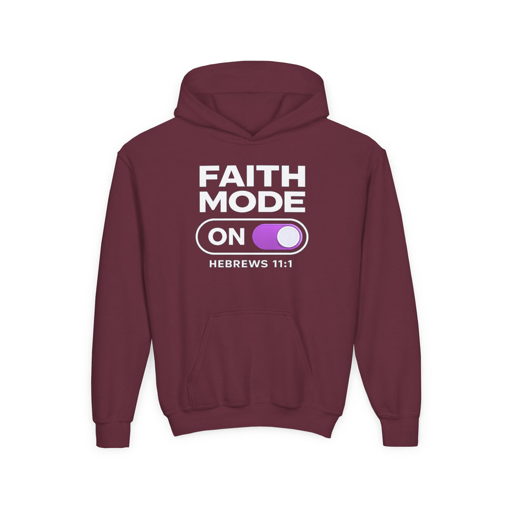 Faith Mode Hoodie - "Faith Mode On" Youth Christian Pullover (Hebrews 11:1)