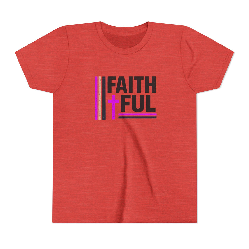 Girls Faithful Youth Tee — Kids Christian Cross T-Shirt (Pink & Black)