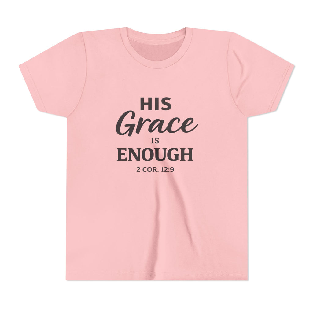 Boys Youth Tee — "His Grace Is Enough" Christian Faith Shirt (2 Cor. 12:9)