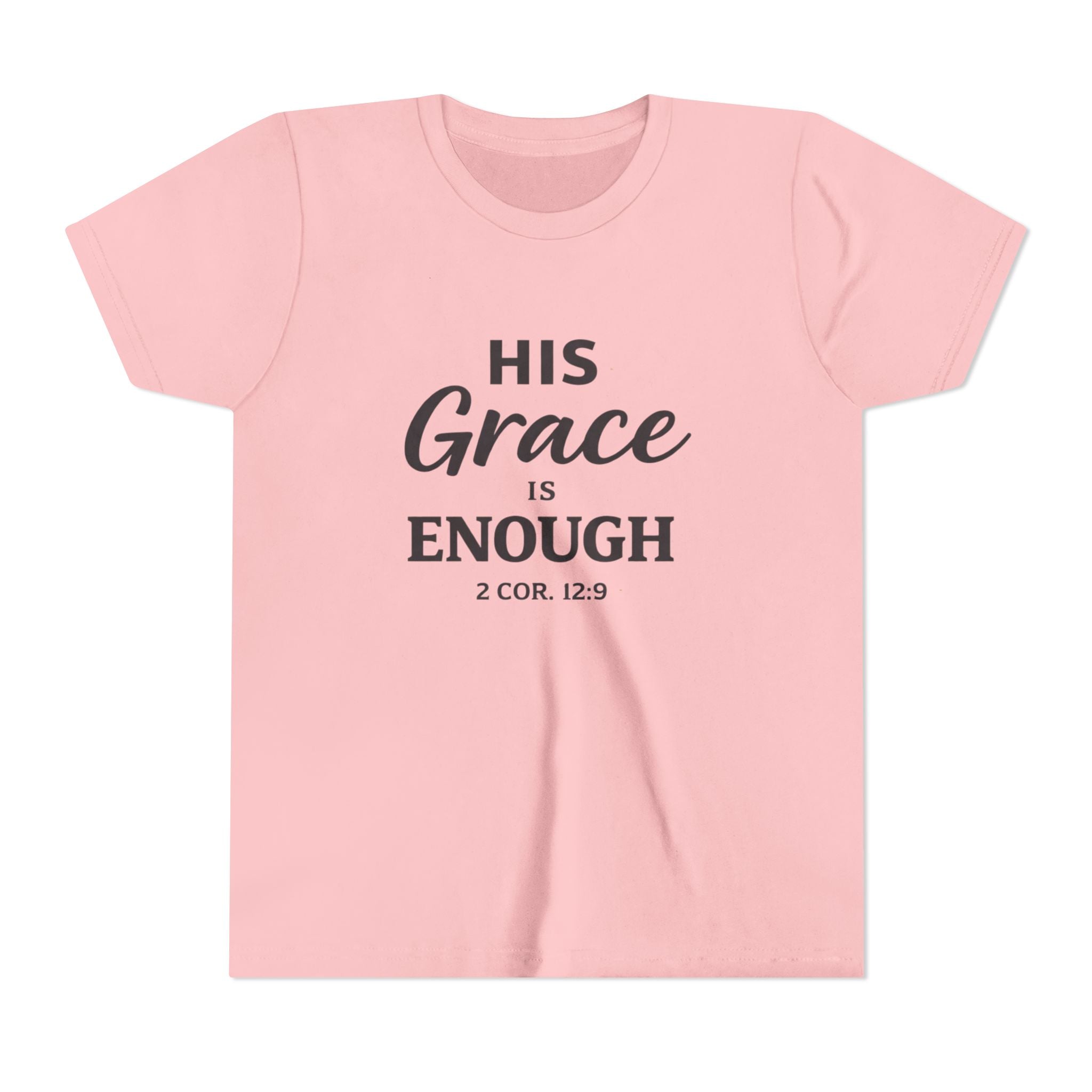 Boys Youth Tee — "His Grace Is Enough" Christian Faith Shirt (2 Cor. 12:9)
