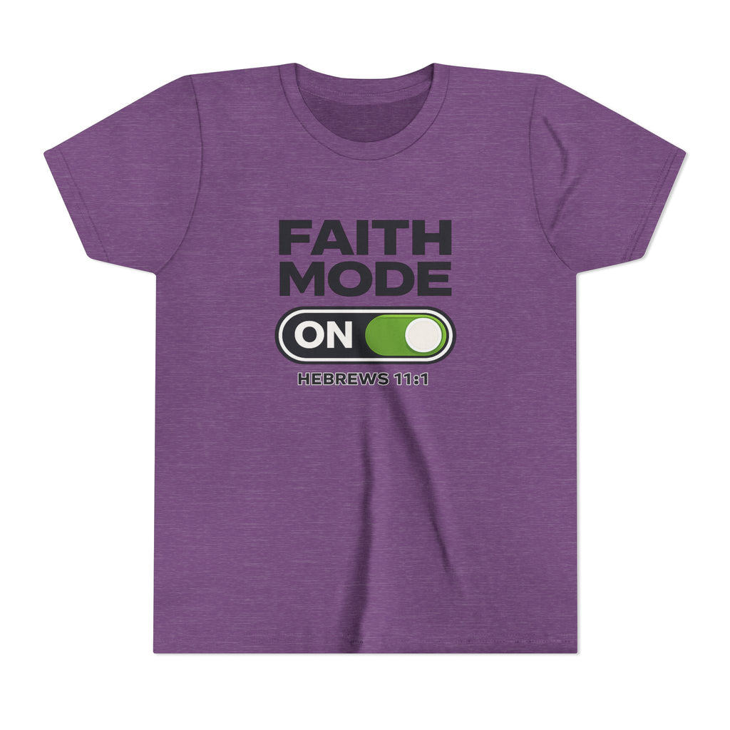 Youth Tee – "Faith Mode On" Christian Kids Shirt (Hebrews 11:1)