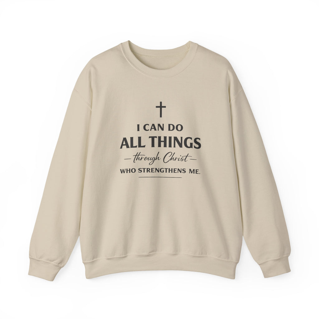 Womens Christian Crewneck Sweatshirt - "I Can Do All Things Through Christ" Inspirational Faith Pullover
