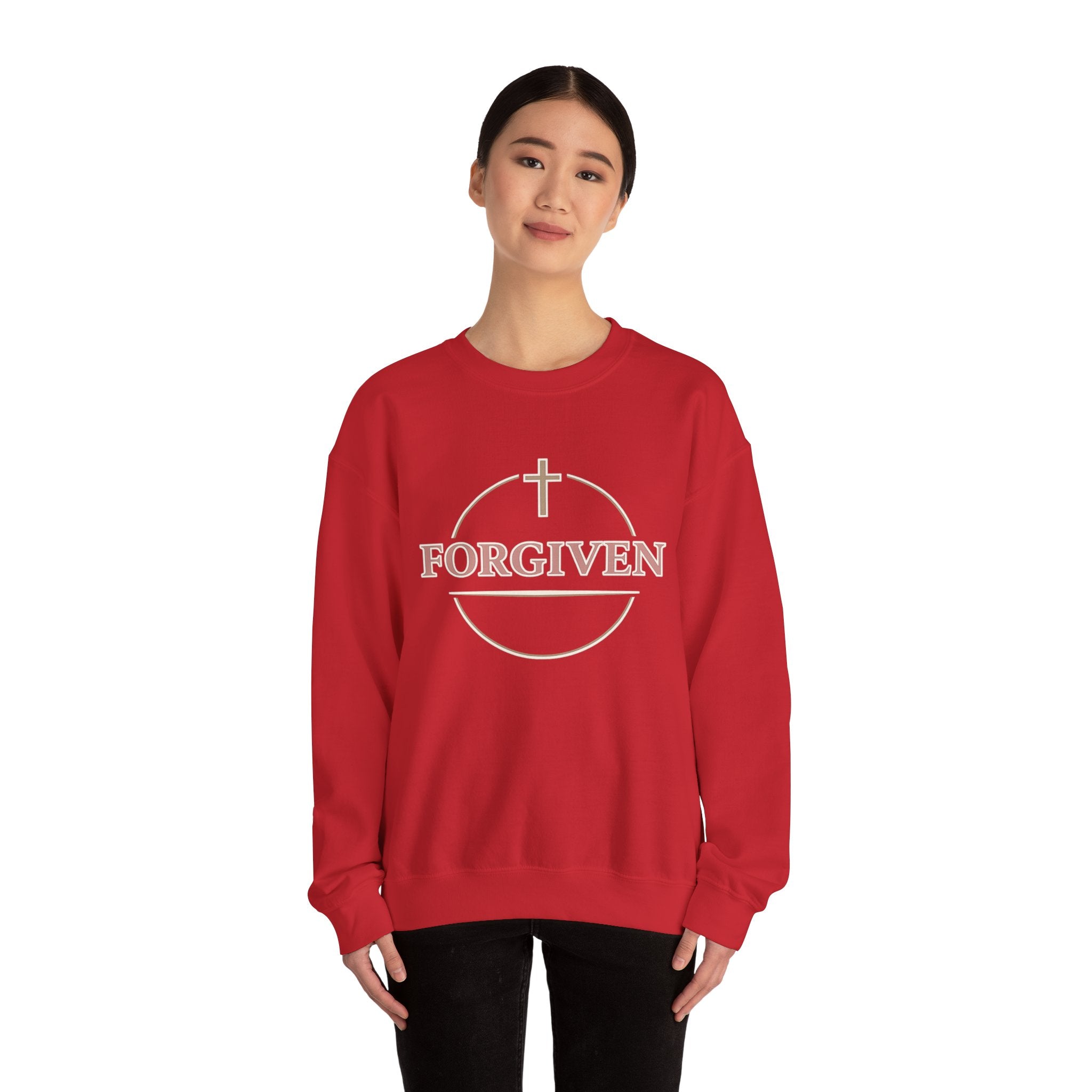 Womens Forgiven Crewneck Sweatshirt — Christian Faith Cross Pullover