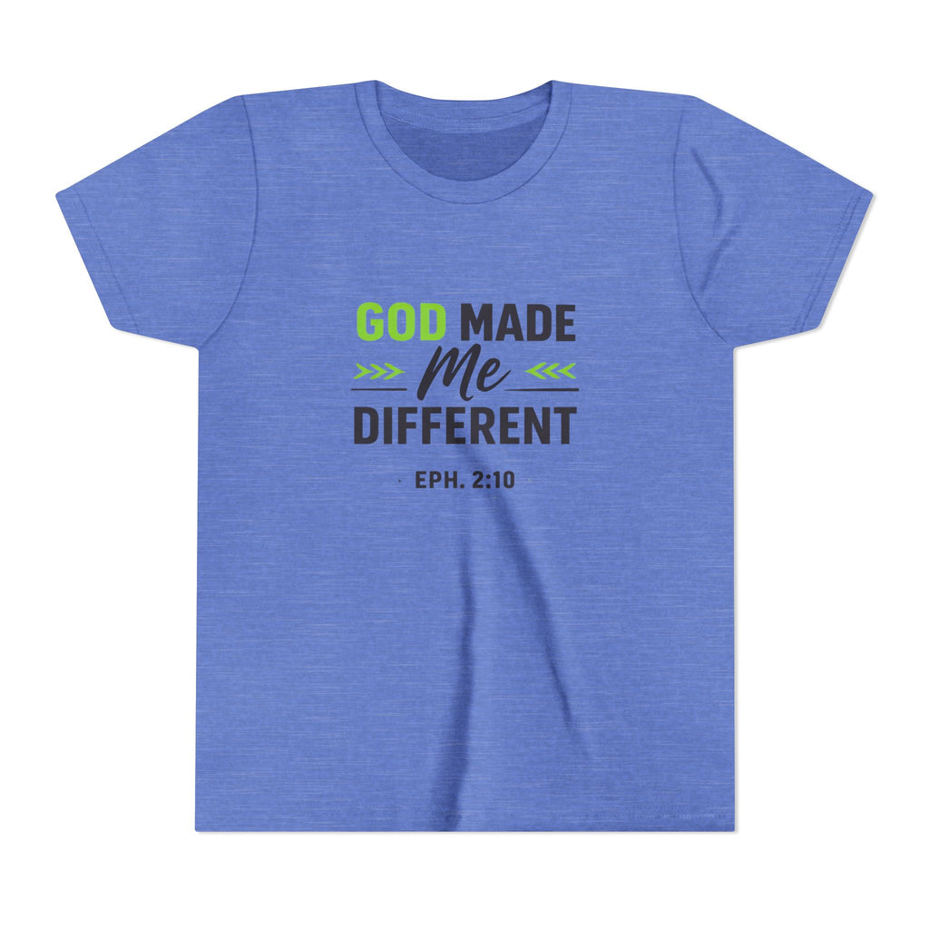 Boys Youth Tee - "God Made Me Different" Christian Faith Kids Shirt (Eph. 2:10)