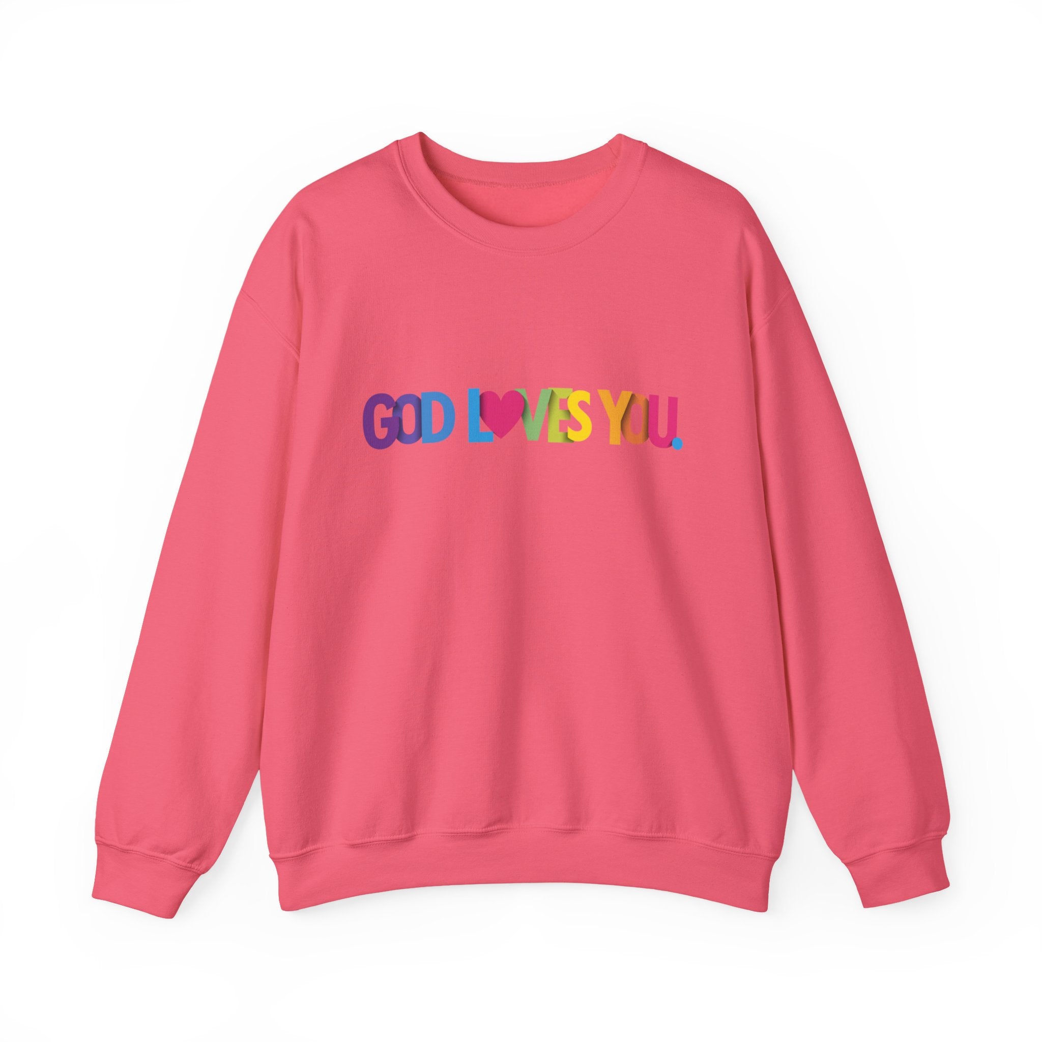 God Loves You Crewneck Sweatshirt — Rainbow Faith Graphic