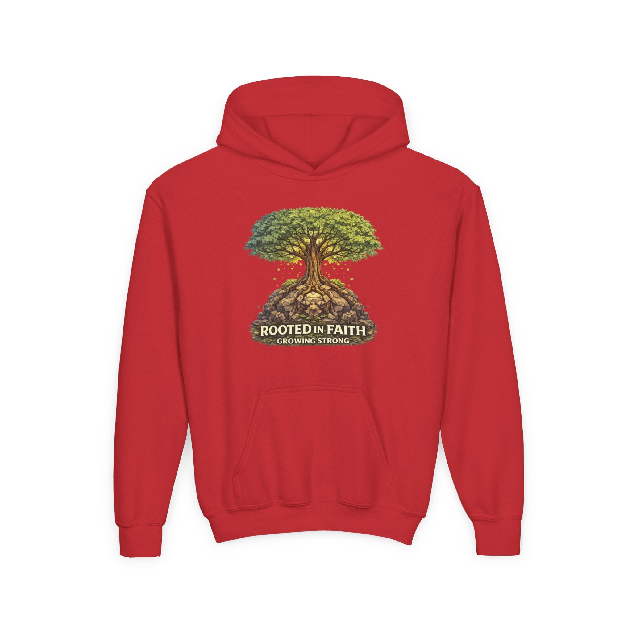 Rooted in Faith Youth Hoodie — Tree of Life Christian Sweatshirt