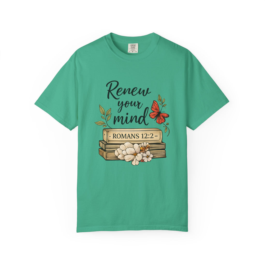 Renew Your Mind T-Shirt – Romans 12:2 Floral Butterfly Christian Tee