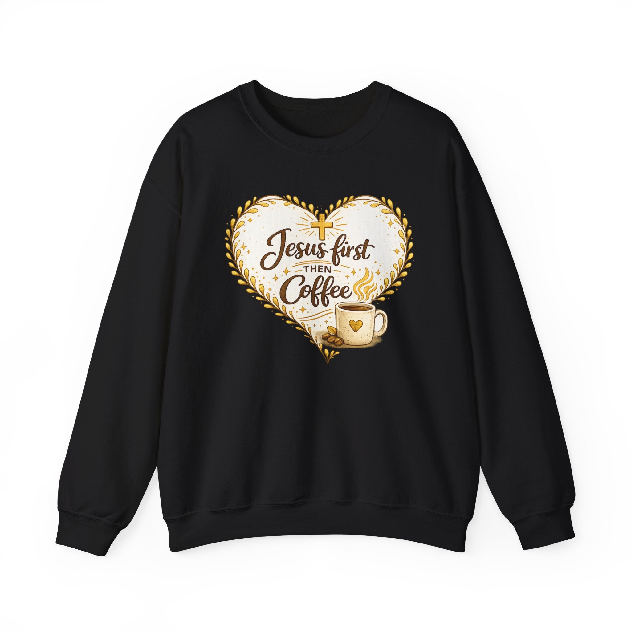 Womens Jesus First Then Coffee Sweatshirt — Christian Coffee Lover Crewneck