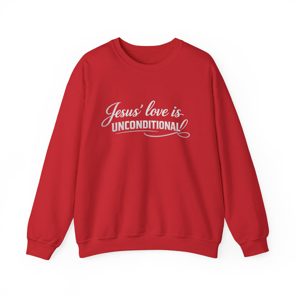 Womens Crewneck Sweatshirt — "Jesus' Love Is Unconditional" Faith Graphic