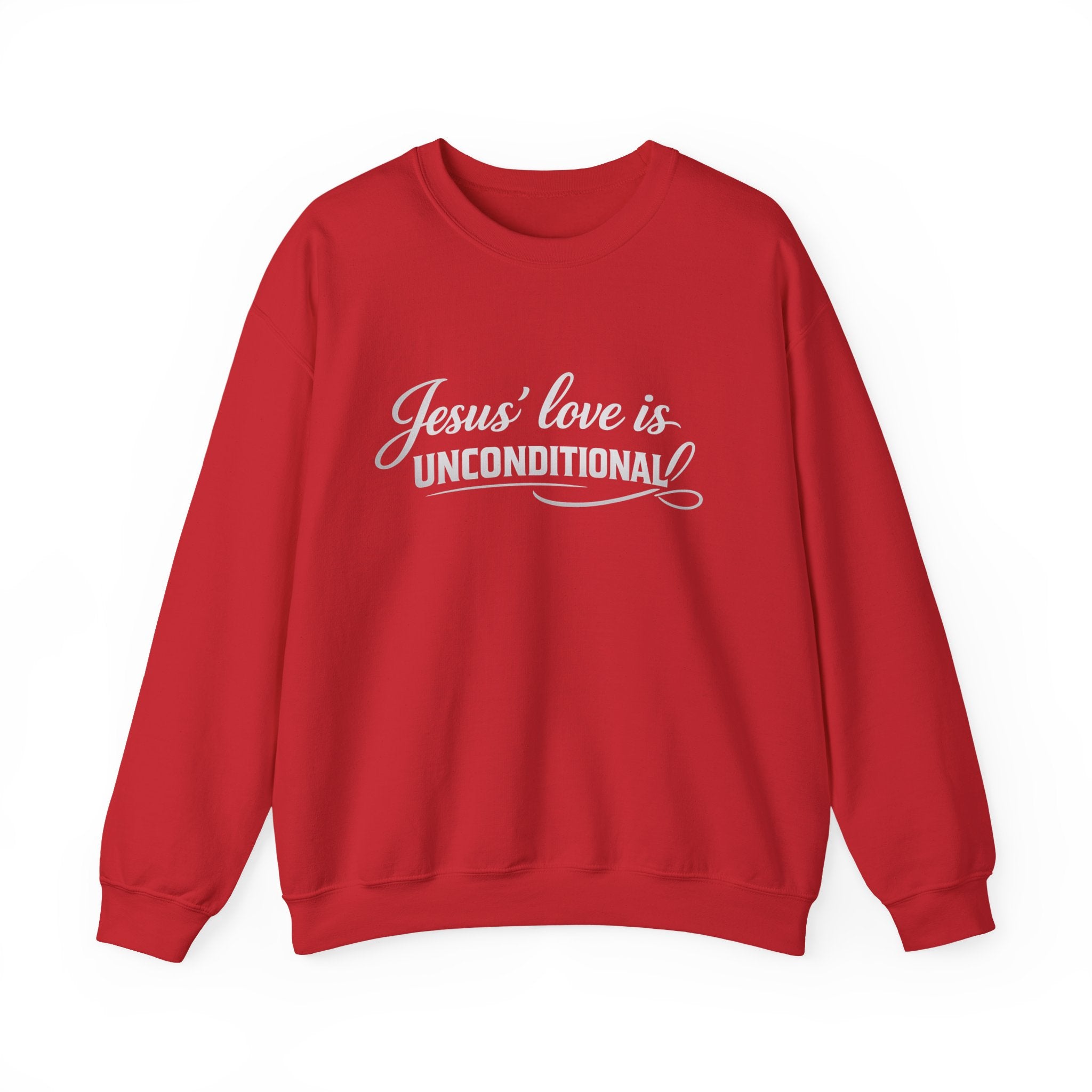 Womens Crewneck Sweatshirt — "Jesus' Love Is Unconditional" Faith Graphic