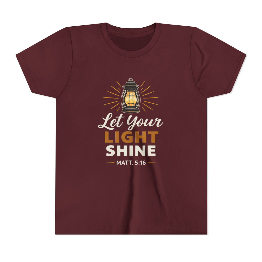 Boys Youth Tee — "Let Your Light Shine" Christian Lantern Shirt (Matt. 5:16)
