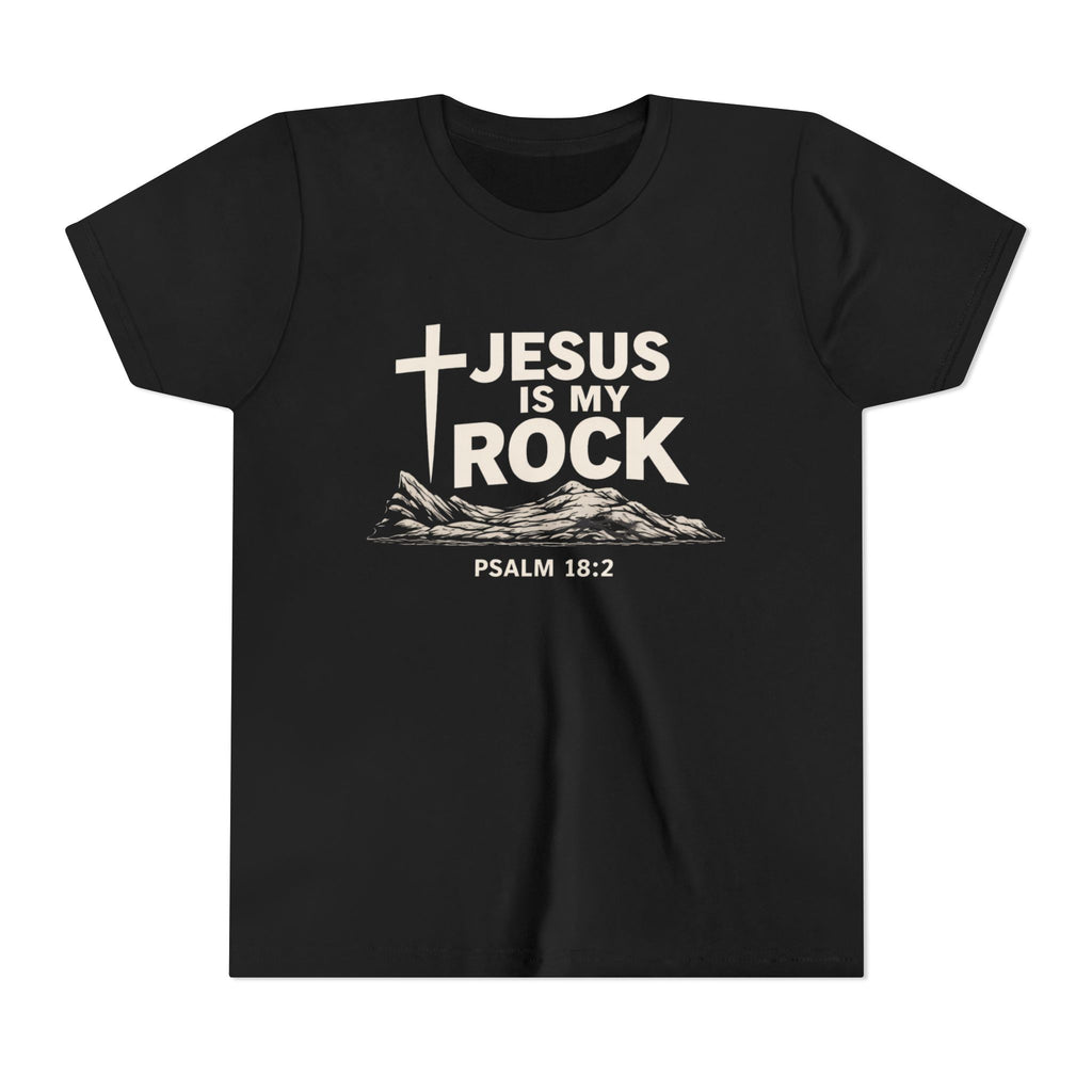 Girls Youth Tee — "Jesus Is My Rock" Psalm 18:2 Christian Kids T-Shirt