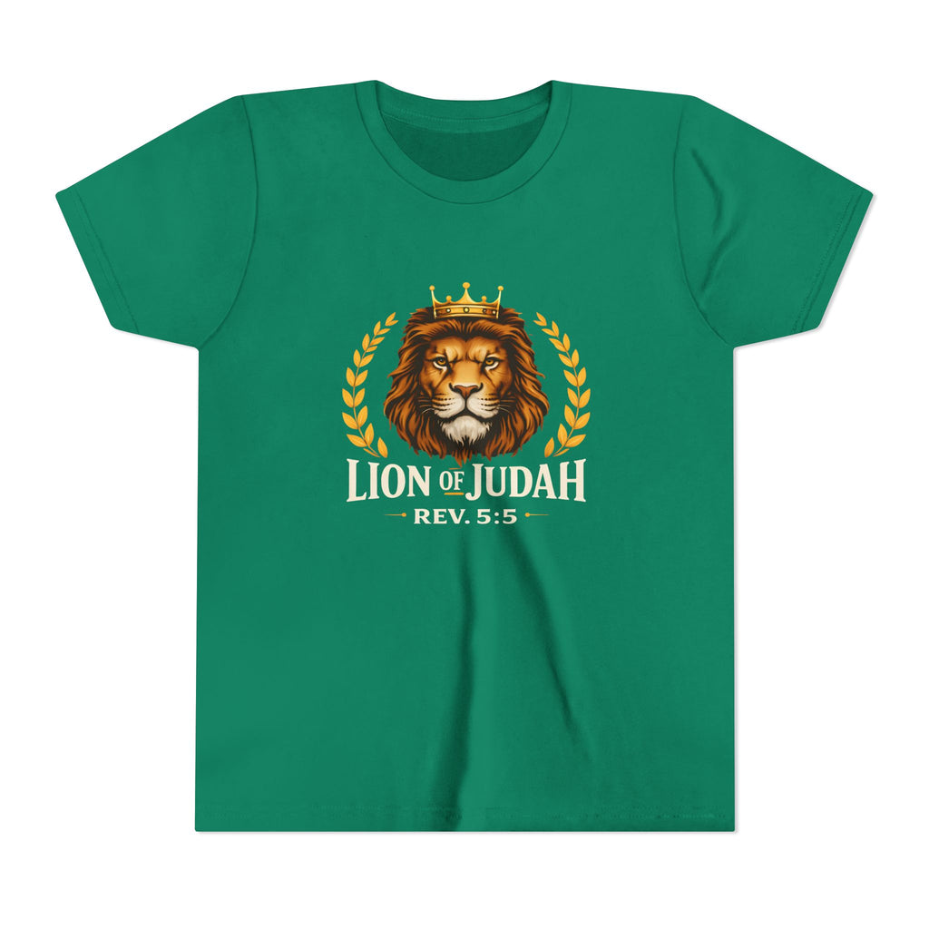 Boys Youth T-Shirt — 'Lion of Judah' Crowned Lion Biblical Tee (Rev. 5:5)