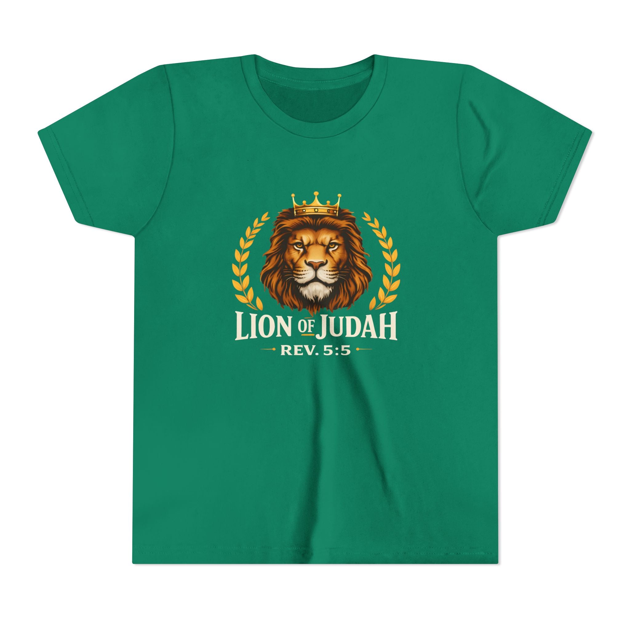 Boys Youth T-Shirt — 'Lion of Judah' Crowned Lion Biblical Tee (Rev. 5:5)