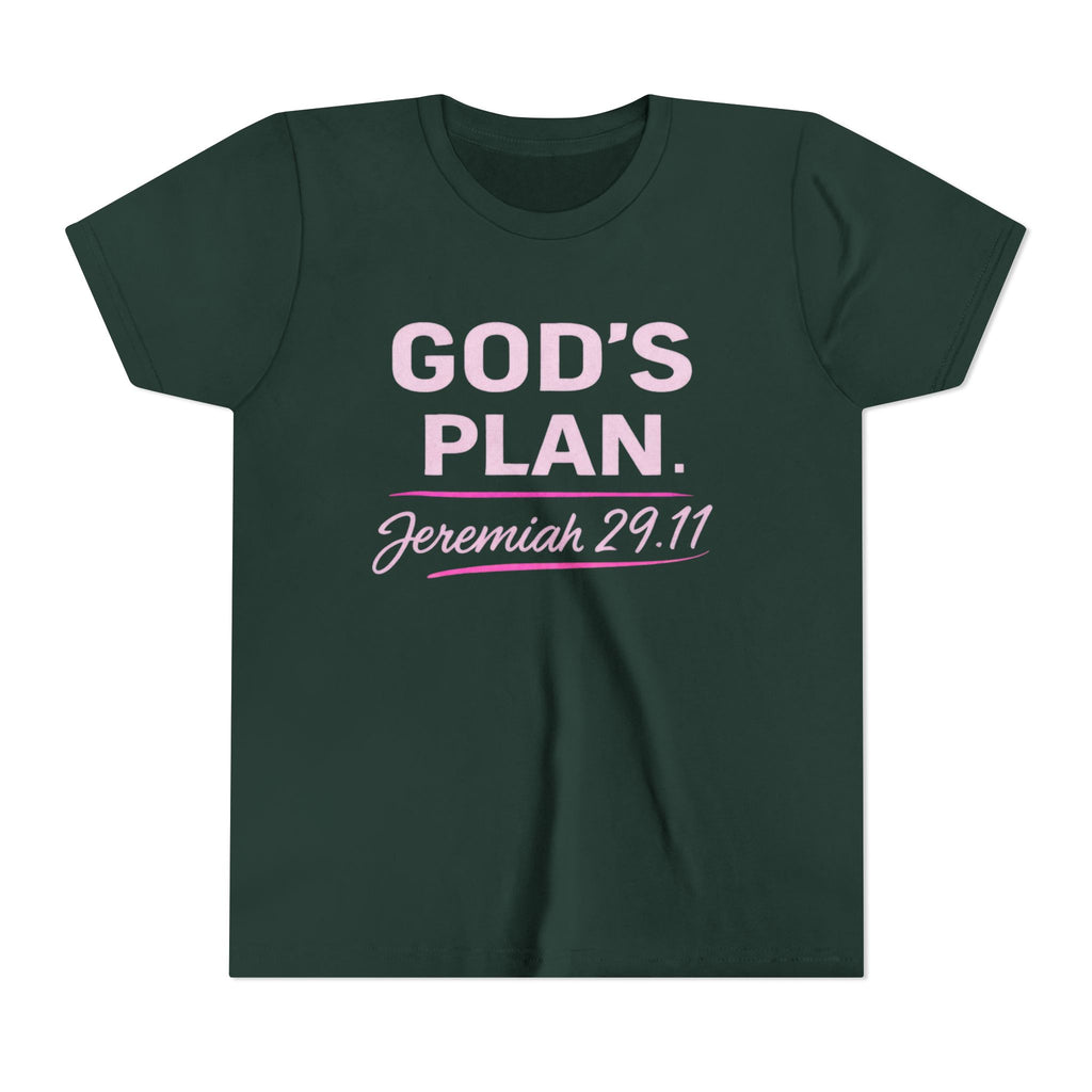 Girls Youth Tee — "God's Plan" Jeremiah 29:11 Christian Faith T-shirt