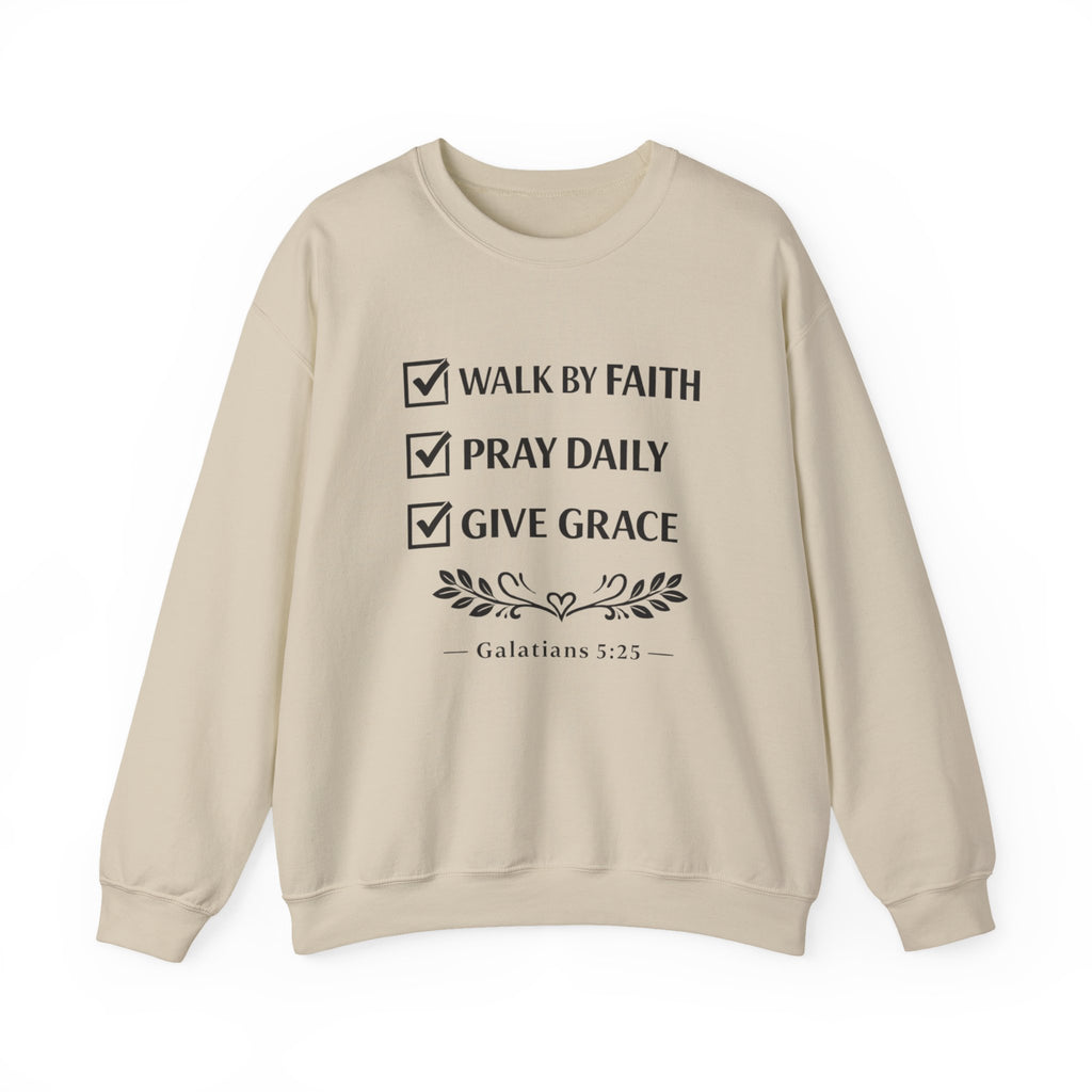 Women Faith Checklist Crewneck Sweatshirt — "Walk by Faith, Pray Daily, Give Grace"