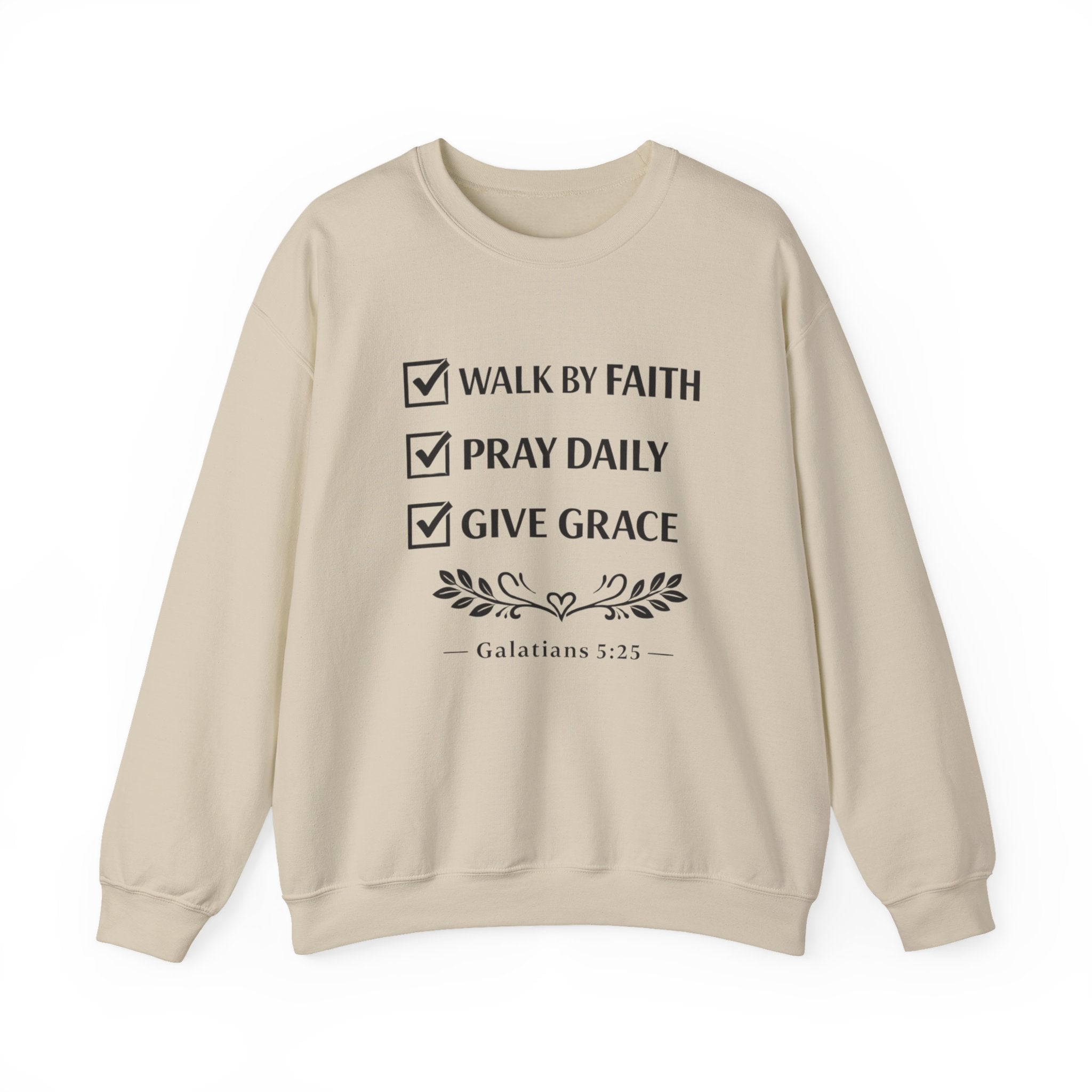 Women Faith Checklist Crewneck Sweatshirt — "Walk by Faith, Pray Daily, Give Grace"