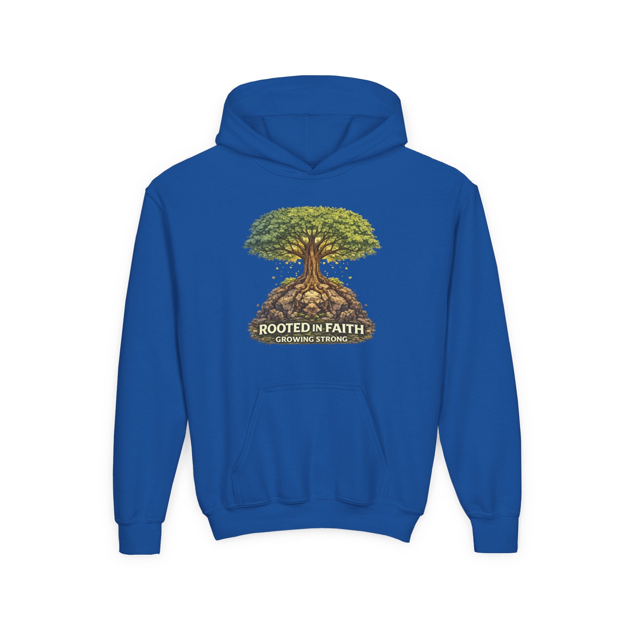Rooted in Faith Youth Hoodie — Tree of Life Christian Sweatshirt