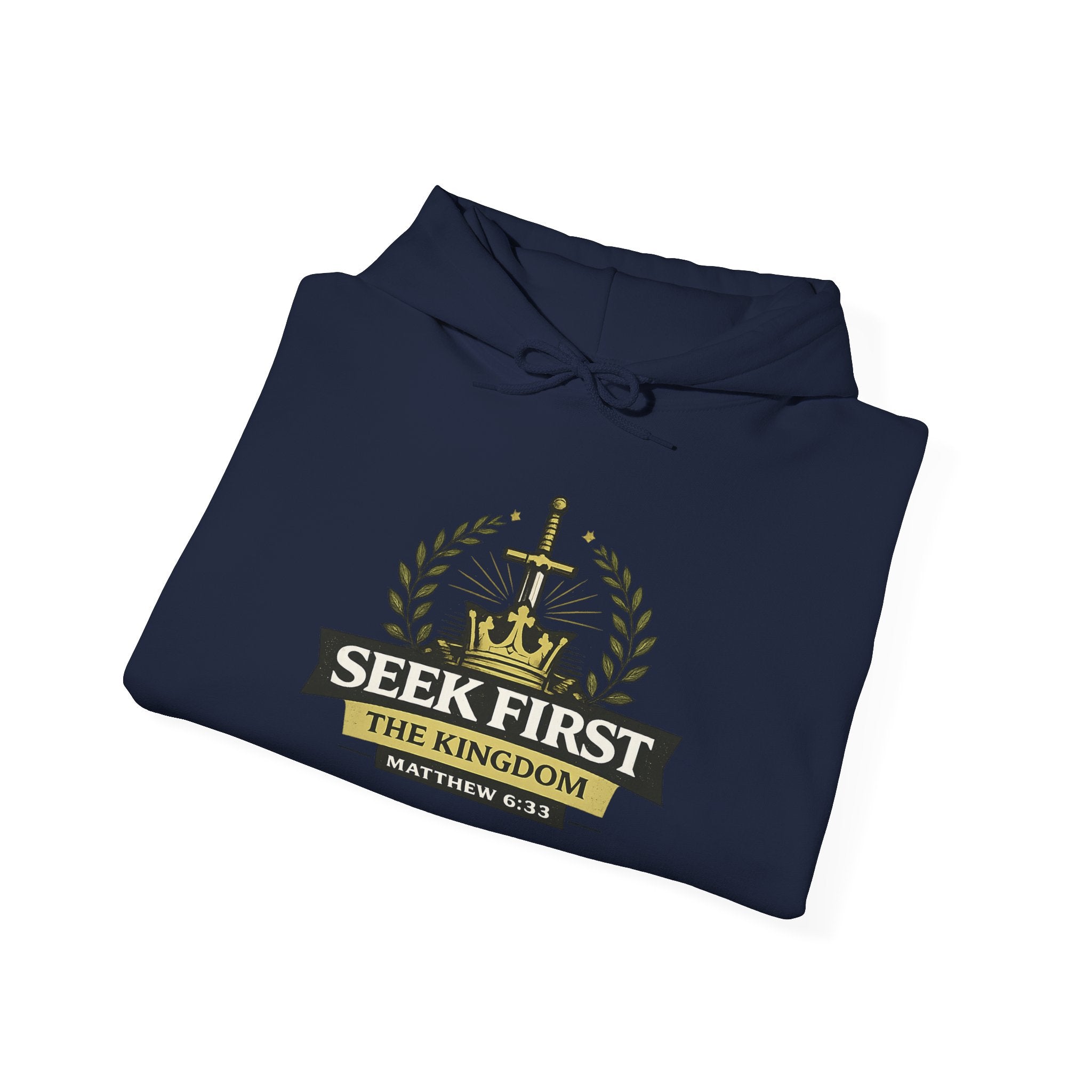 Mens Seek First the Kingdom Hoodie — Matthew 6:33 Christian Faith Pullover