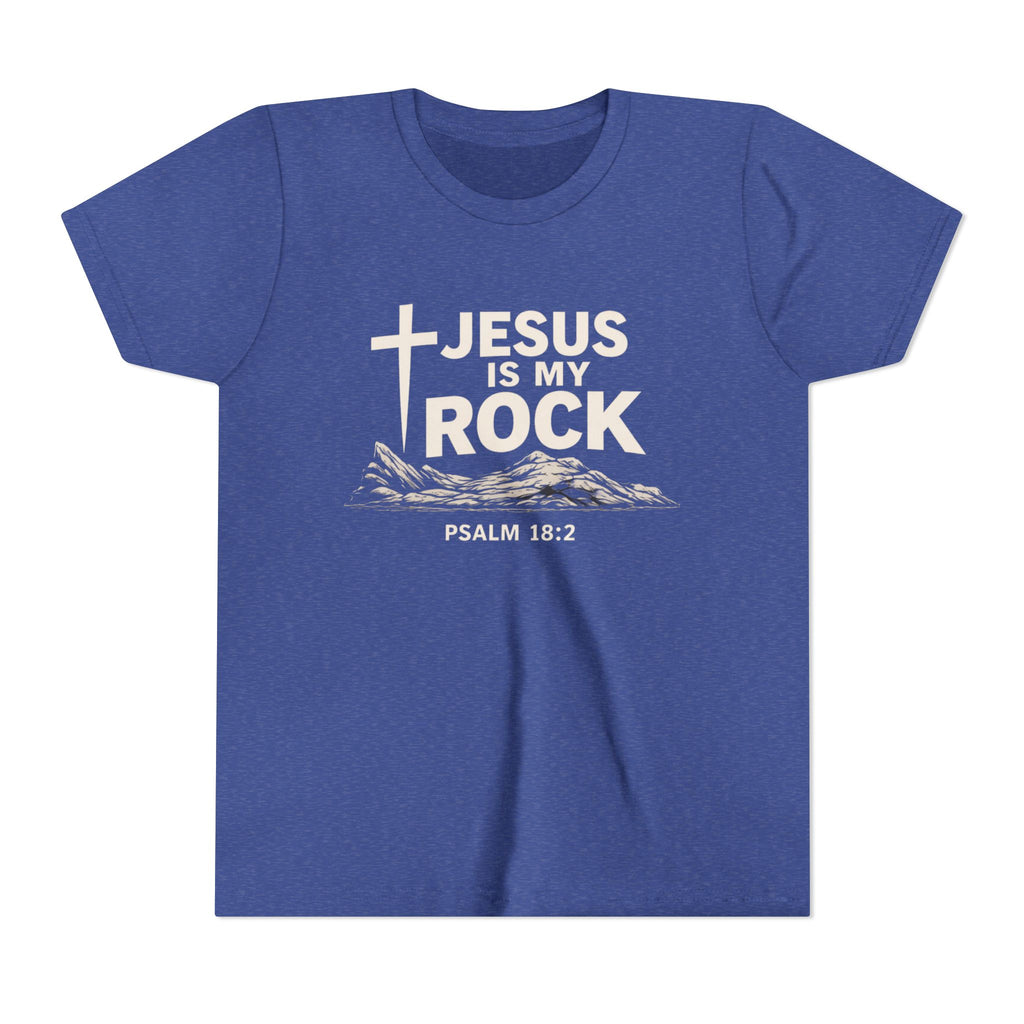 Girls Youth Tee — "Jesus Is My Rock" Psalm 18:2 Christian Kids T-Shirt