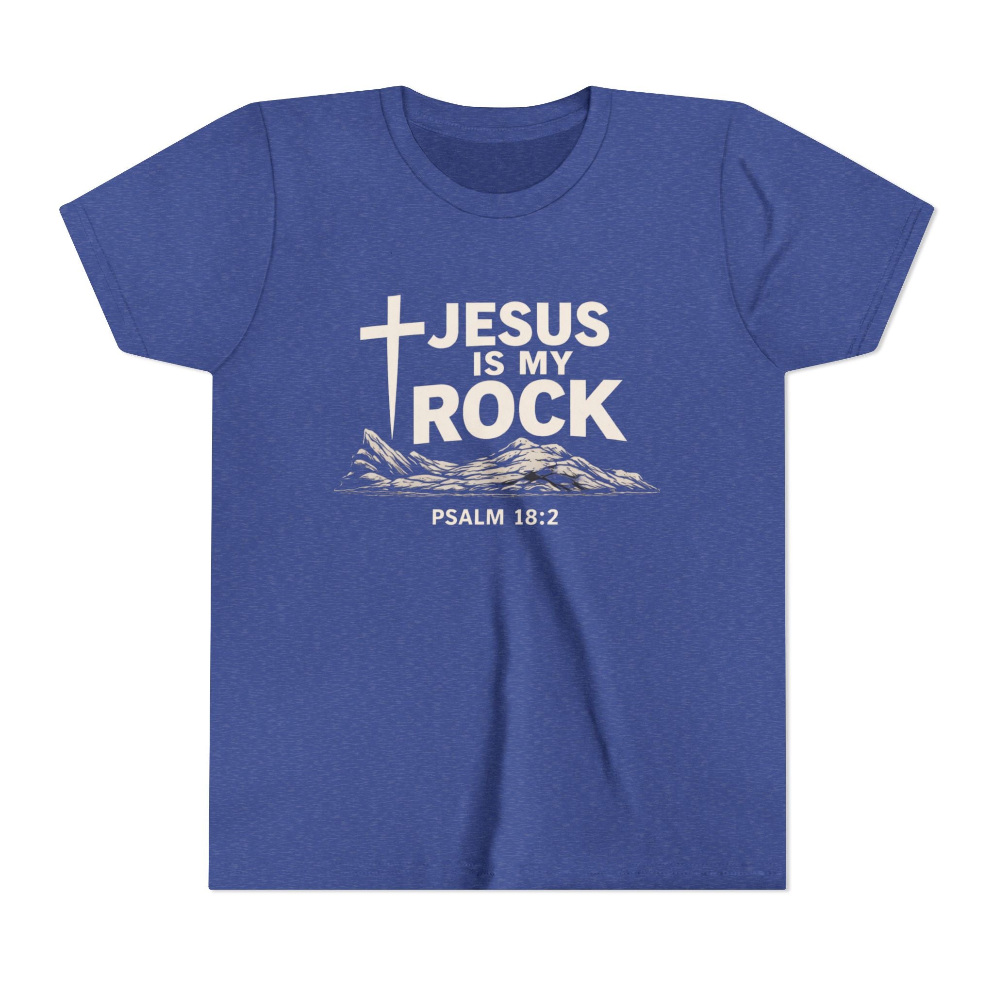 Girls Youth Tee — "Jesus Is My Rock" Psalm 18:2 Christian Kids T-Shirt