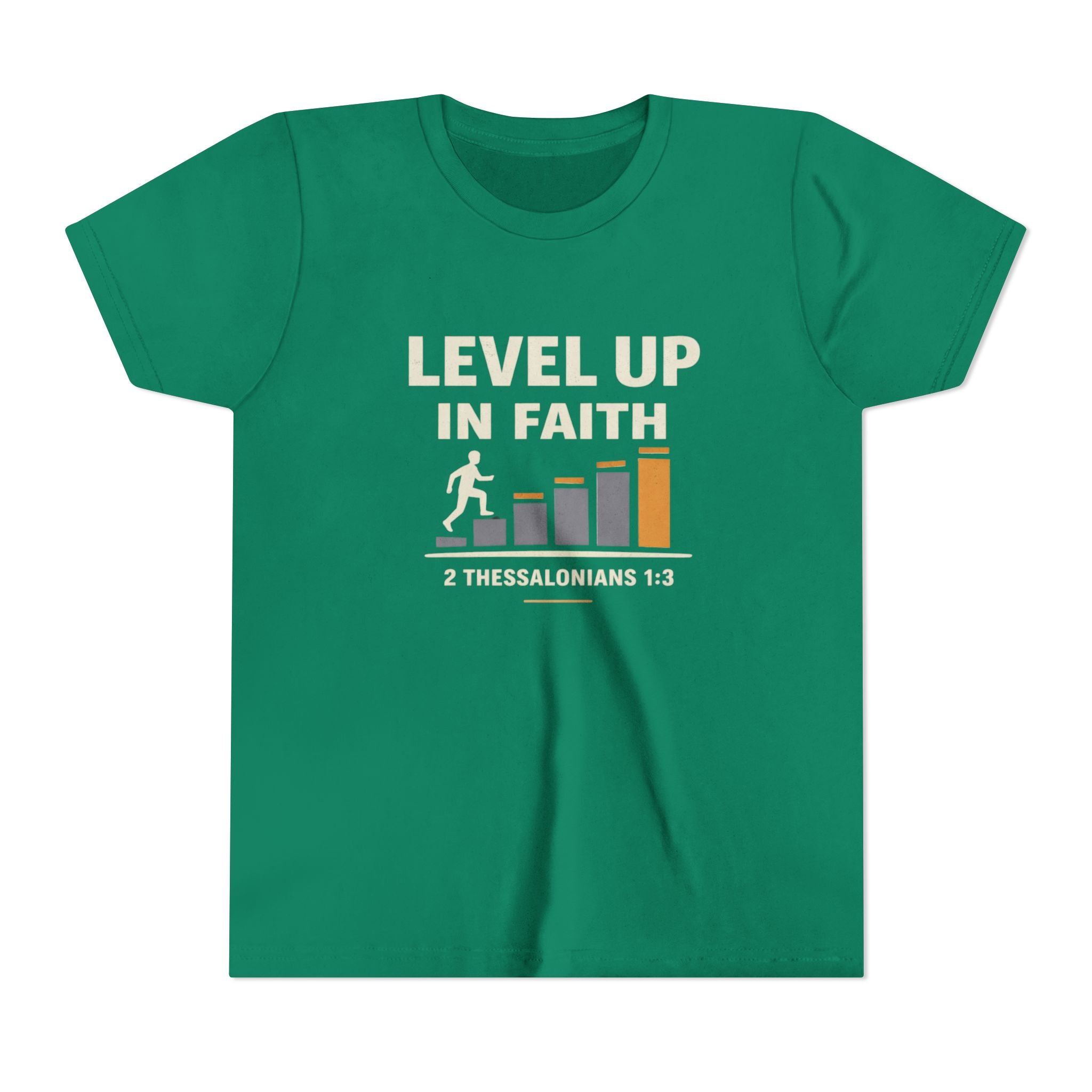 Boys Youth Tee - "Level Up in Faith" Christian Kids T-Shirt (2 Thessalonians 1:3)