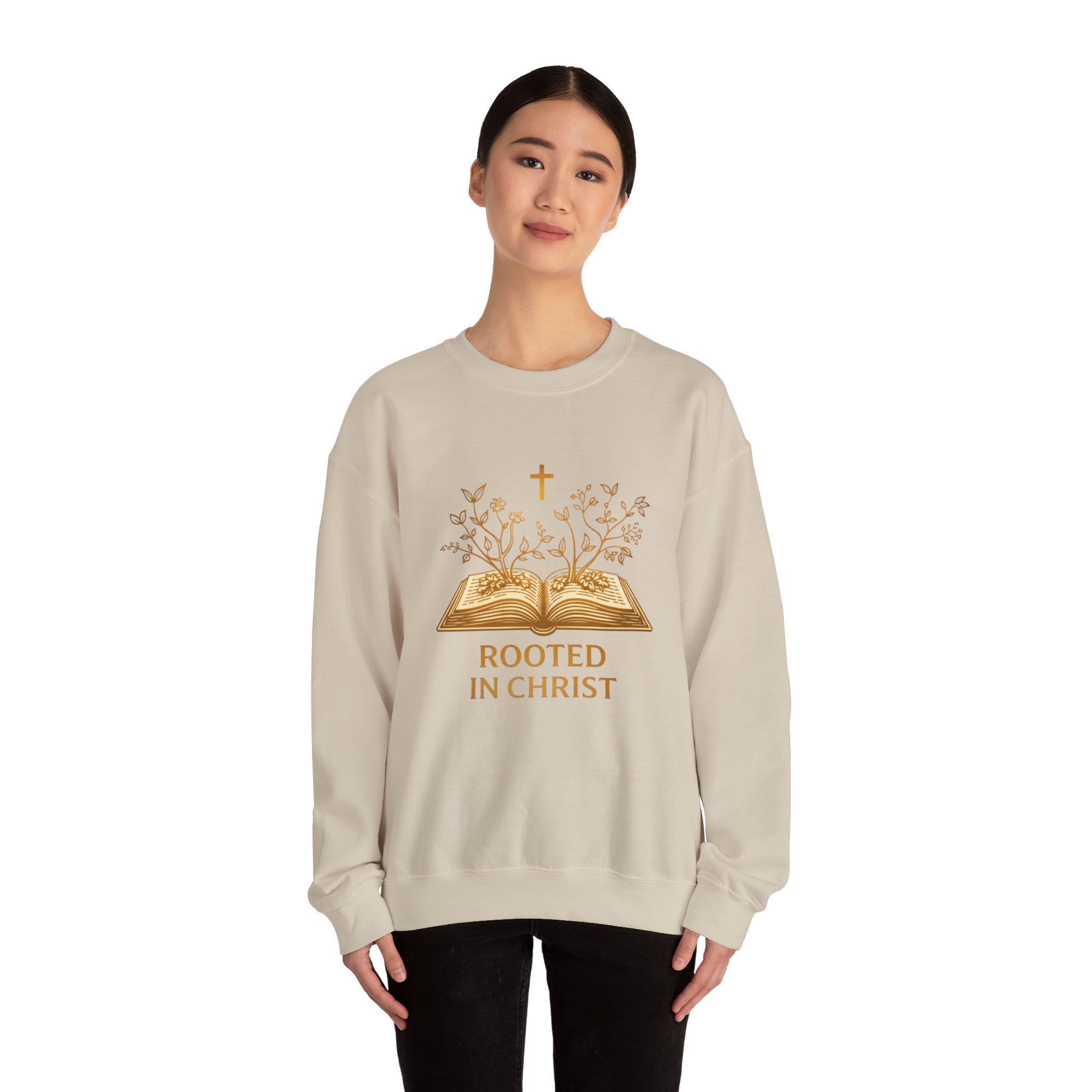 Womens Rooted in Christ Sweatshirt — Christian Faith Bible Graphic Crewneck