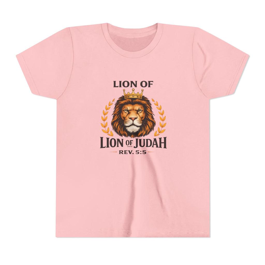 Boys Youth T-Shirt — 'Lion of Judah' Crowned Lion Biblical Tee (Rev. 5:5)