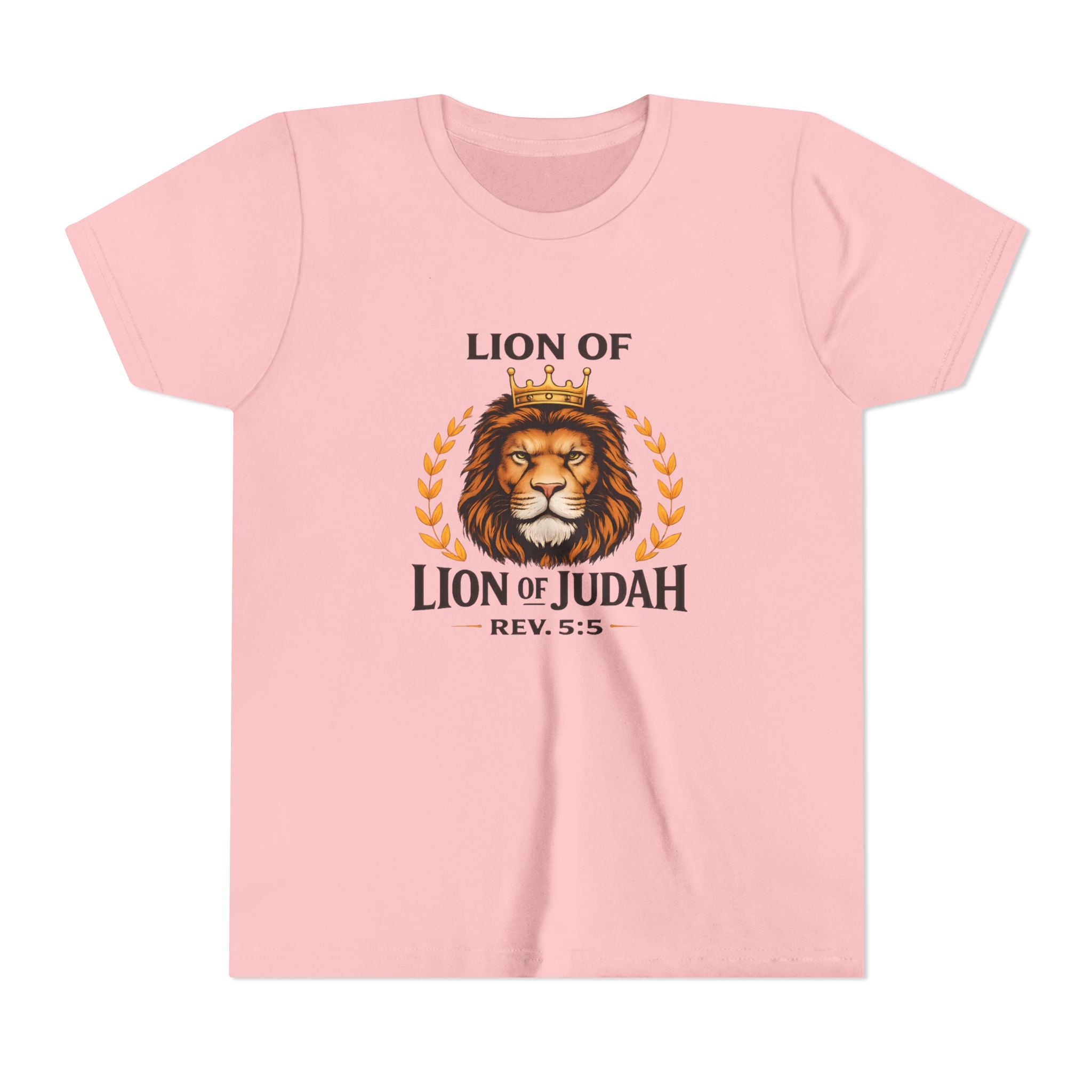 Boys Youth T-Shirt — 'Lion of Judah' Crowned Lion Biblical Tee (Rev. 5:5)