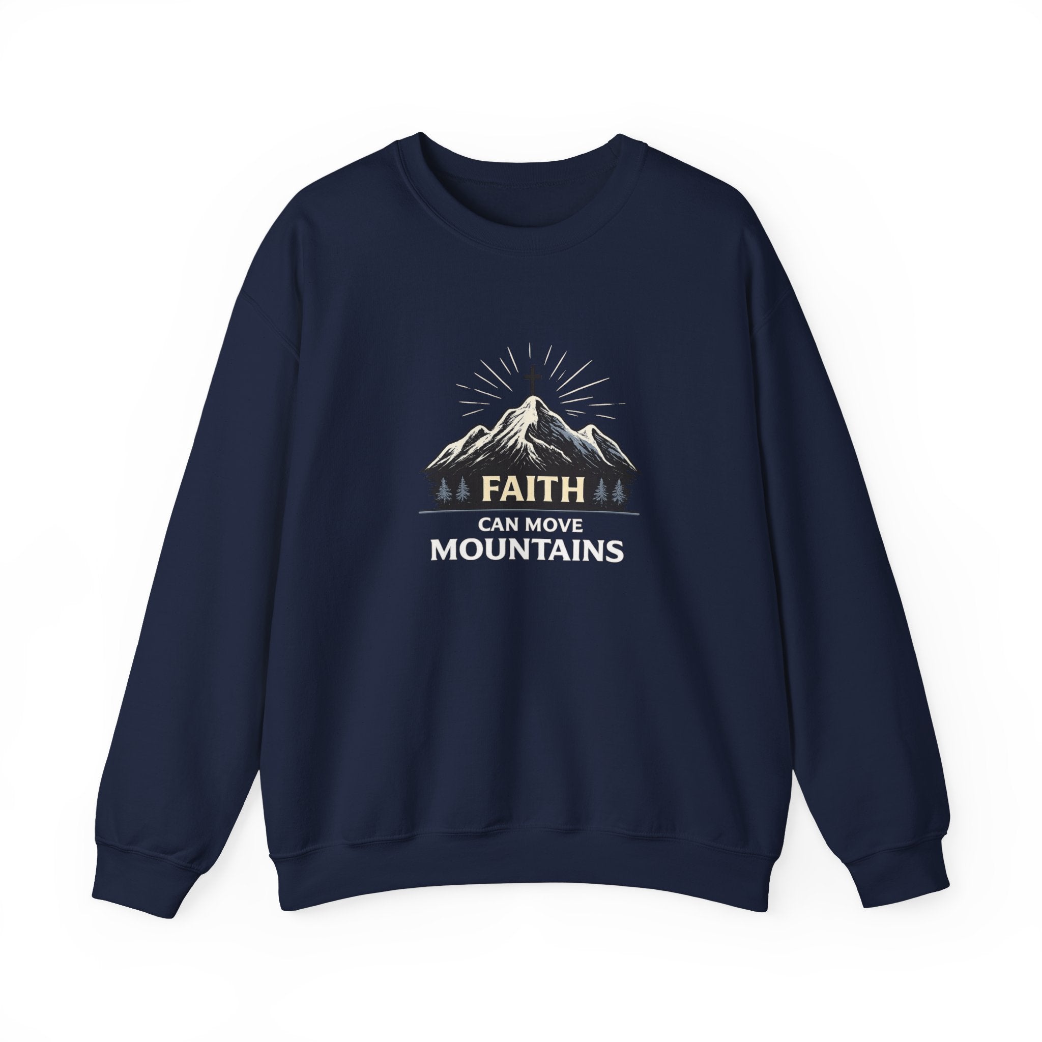 Womens Faith Can Move Mountains Crewneck Sweatshirt – Christian Inspirational Pullover