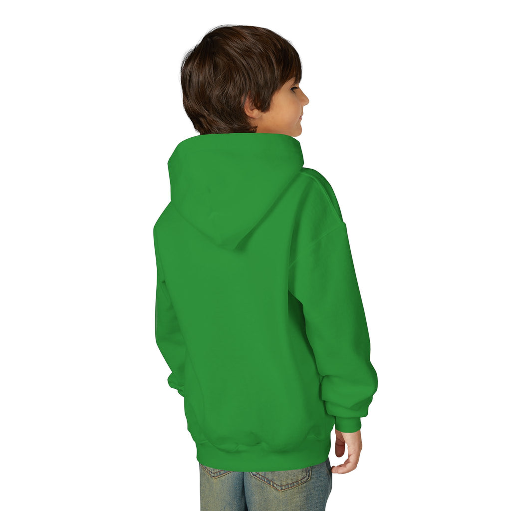 Youth Hoodie — "Powered by God" Green Battery Christian Sweatshirt