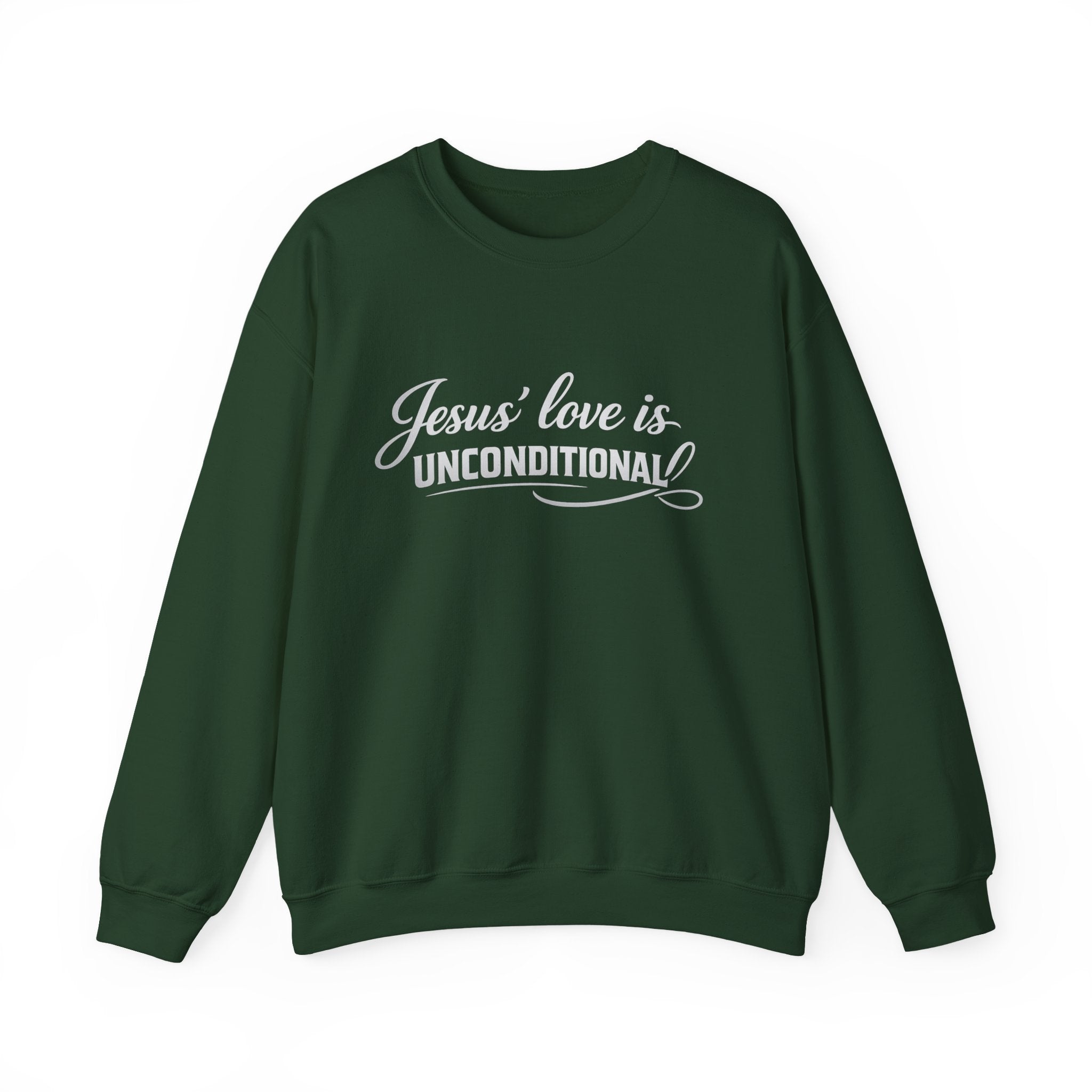 Womens Crewneck Sweatshirt — "Jesus' Love Is Unconditional" Faith Graphic