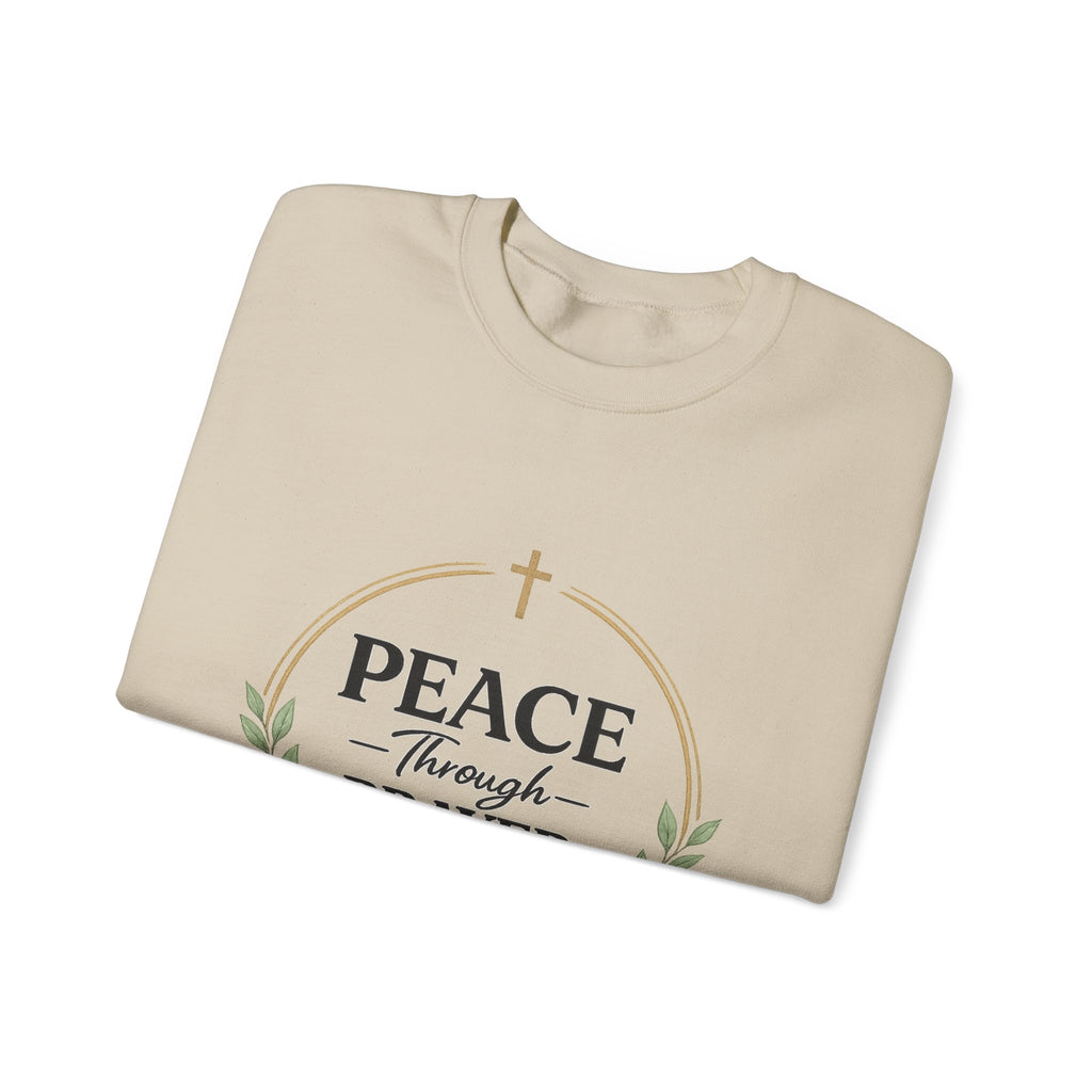 Womens Peace Through Prayer Crewneck Sweatshirt — Christian Faith Graphic Sweatshirt