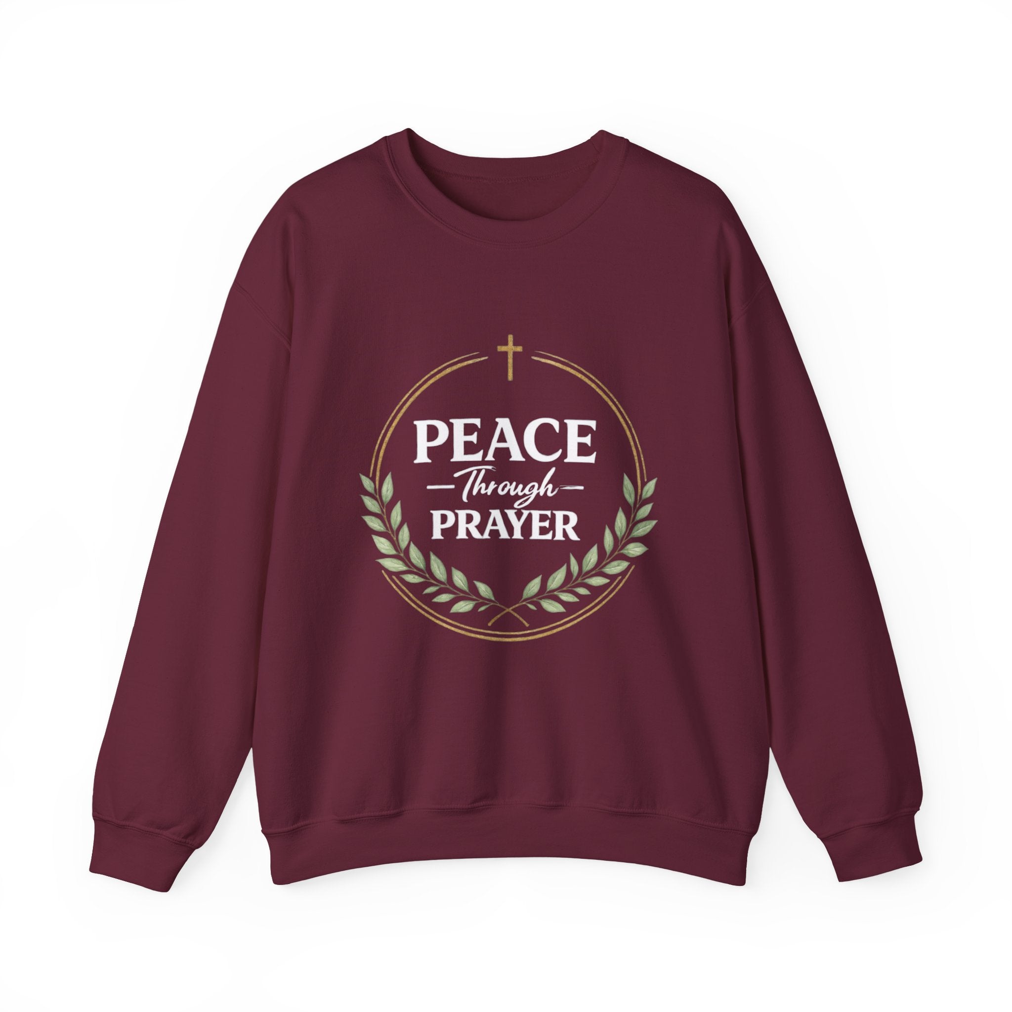 Womens Peace Through Prayer Crewneck Sweatshirt — Christian Faith Graphic Sweatshirt