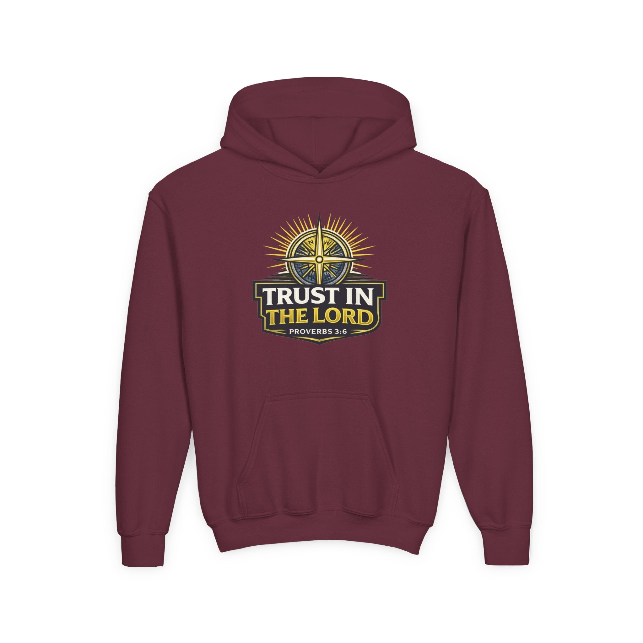 Youth Hoodie — "Trust in the Lord" Christian Compass Sweatshirt (Proverbs 3:5)