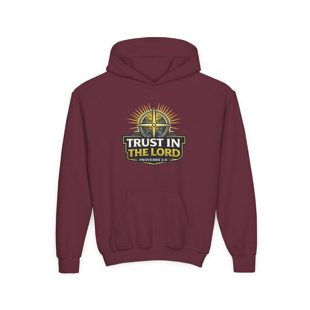 Youth Hoodie — "Trust in the Lord" Christian Compass Sweatshirt (Proverbs 3:5)